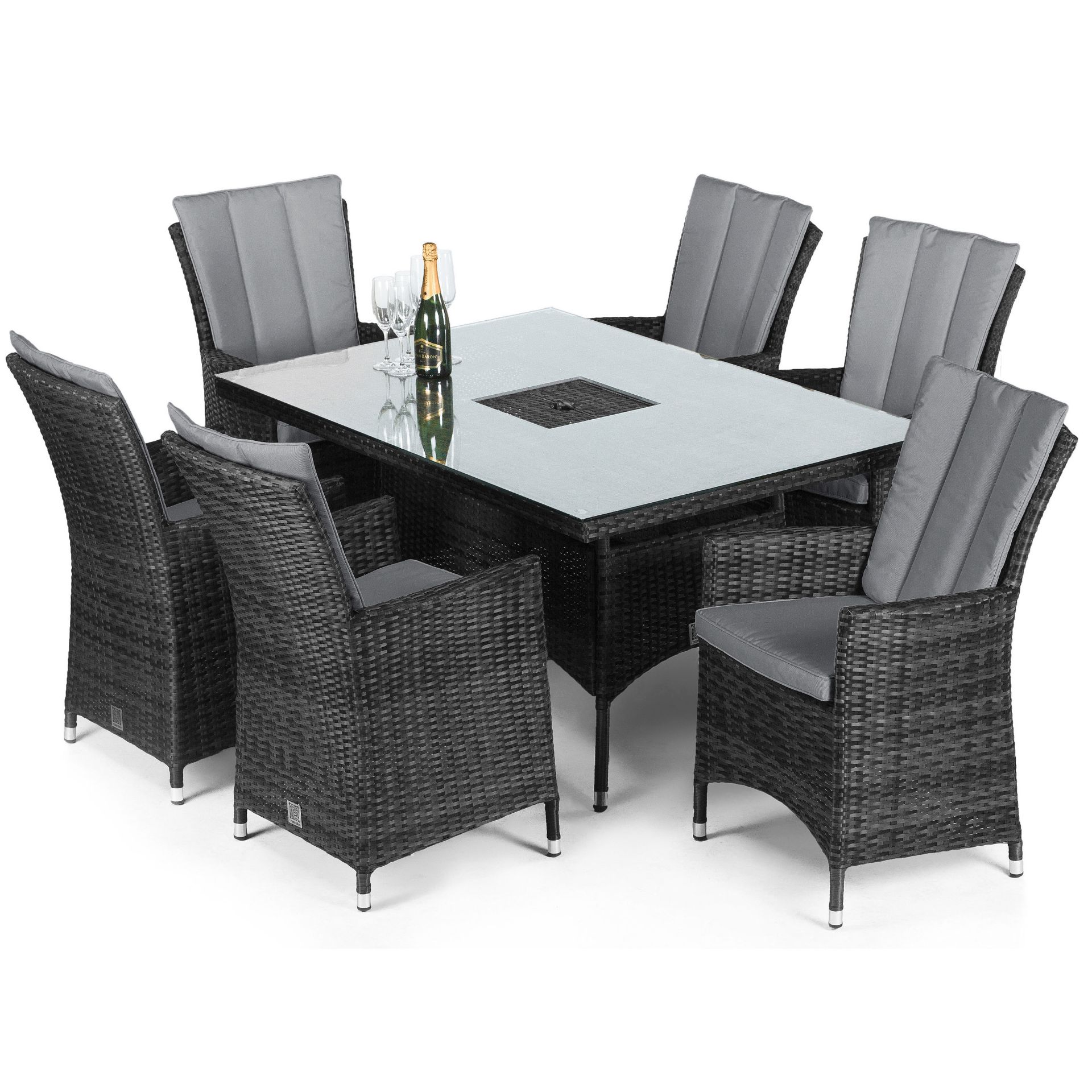 (RESERVE MET) Rattan LA Outdoor 6 Seat Rectangle Dining Set With Ice Bucket (Grey) *BRAND NEW*