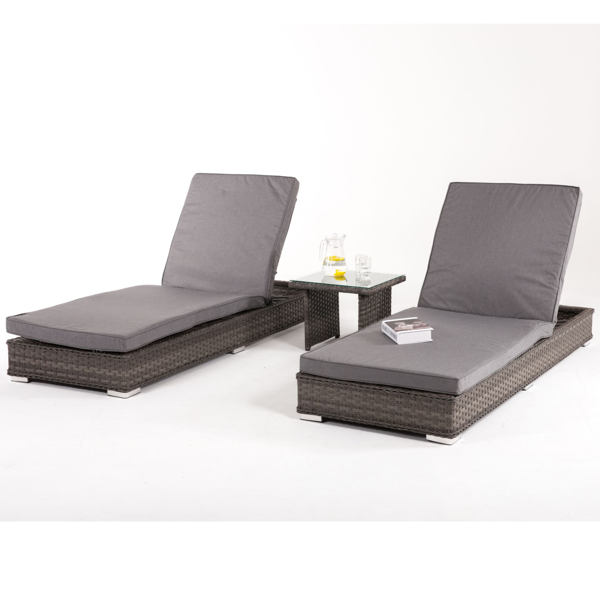 (RESERVE MET) Rattan Victoria Outdoor Sunlounger Set With Coffee Table (BRAND NEW) - Image 2 of 3