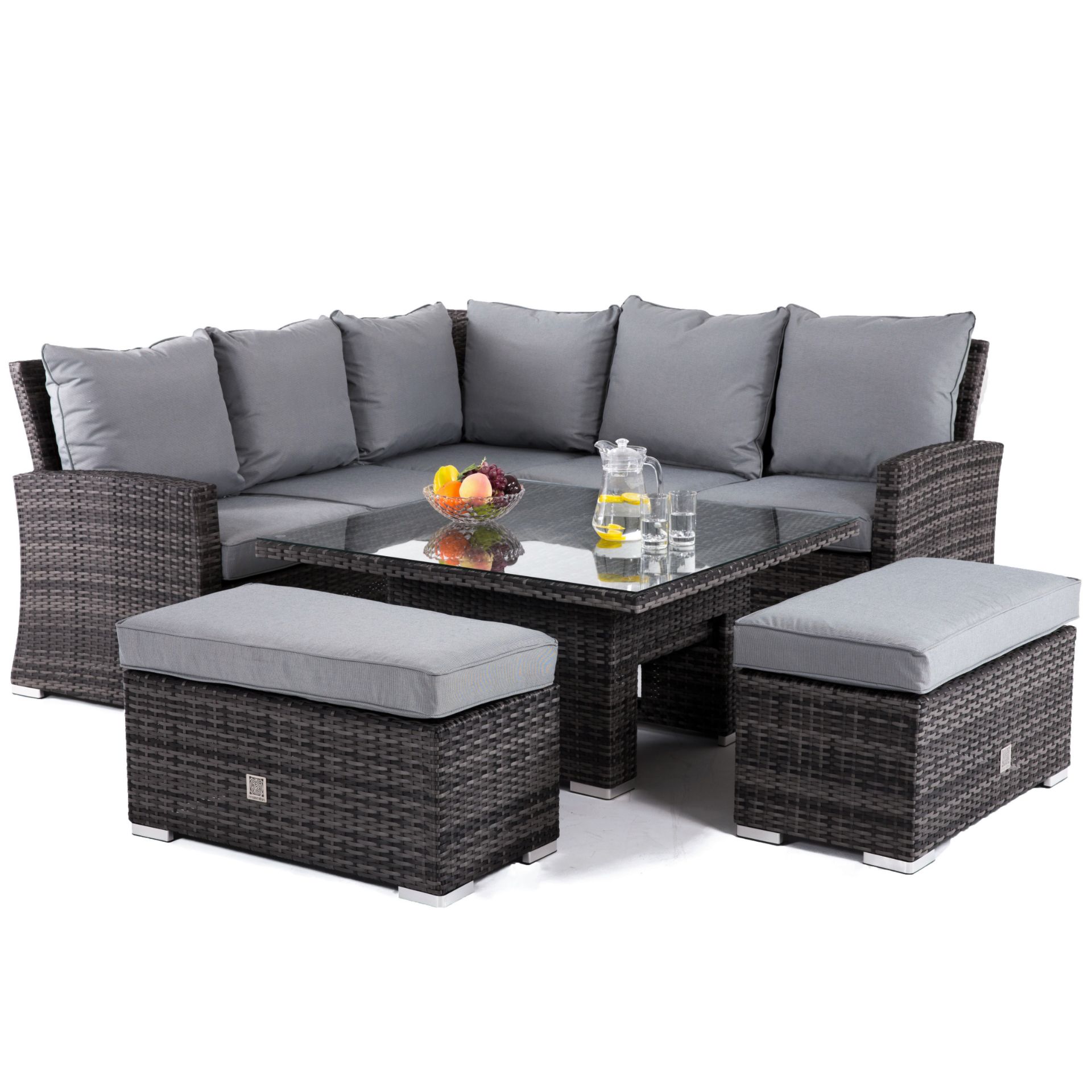 (RESERVE MET) Rattan Richmond Corner Dining Set With Rising Table (Grey) *BRAND NEW* - Image 2 of 3