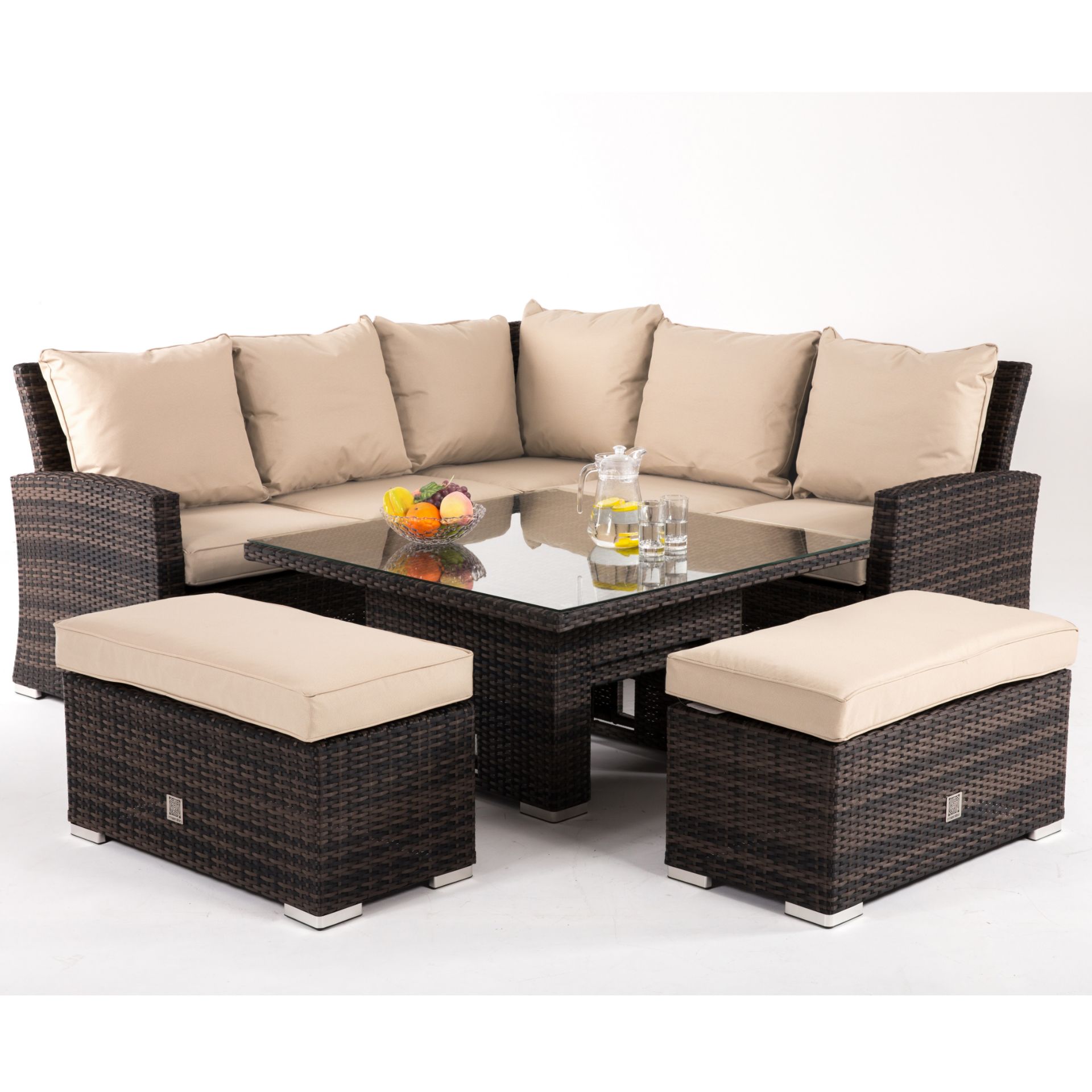 (RESERVE MET) Rattan Richmond Corner Dining Set With Rising Table (Brown) *BRAND NEW* - Image 3 of 4