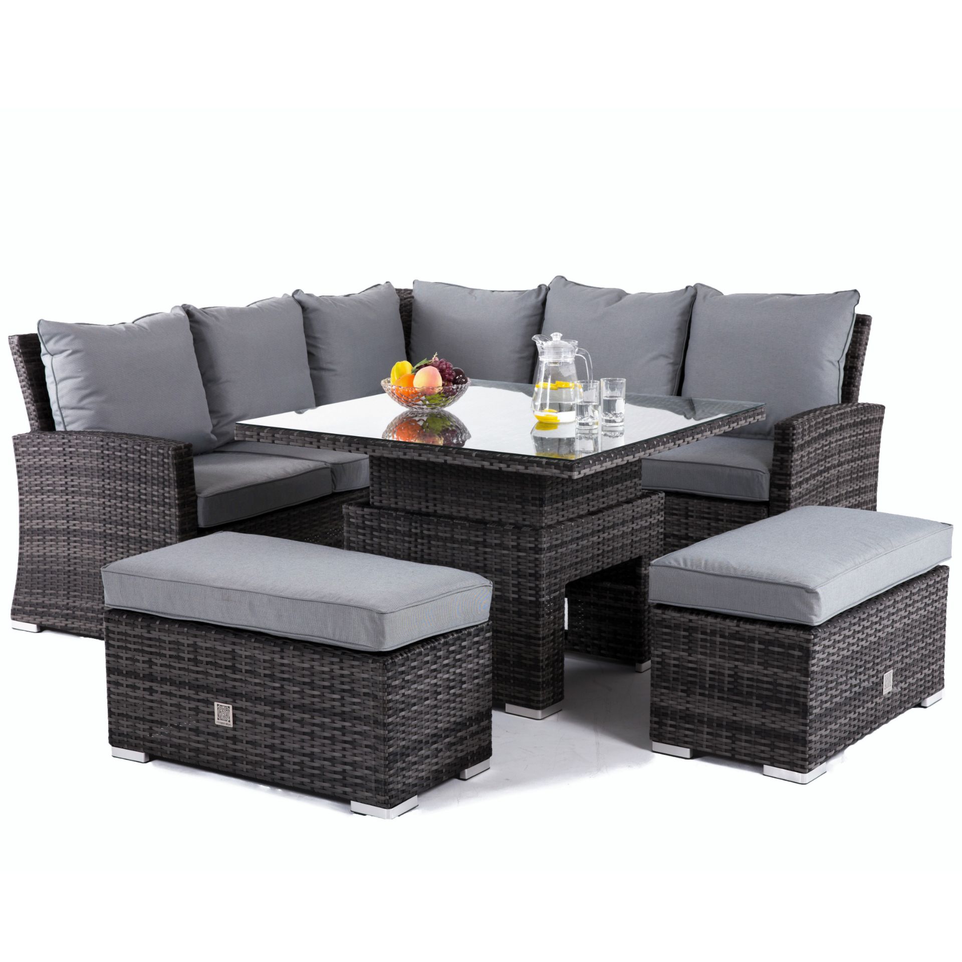 (RESERVE MET) Rattan Richmond Corner Dining Set With Rising Table (Grey) *BRAND NEW* - Image 3 of 3
