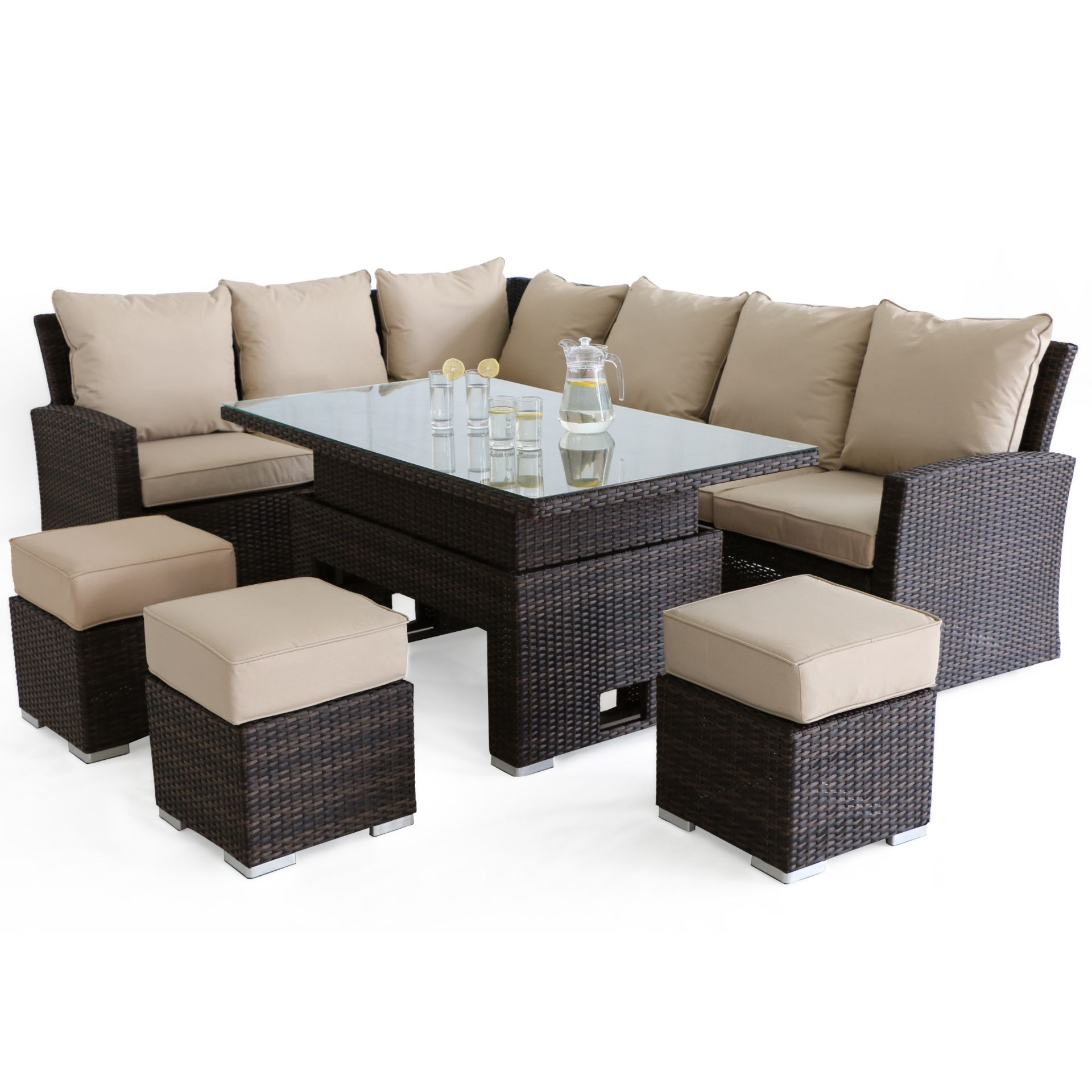 Rattan Kingston Corner Dining Set With Rising Table (Brown) *BRAND NEW* - Image 6 of 8