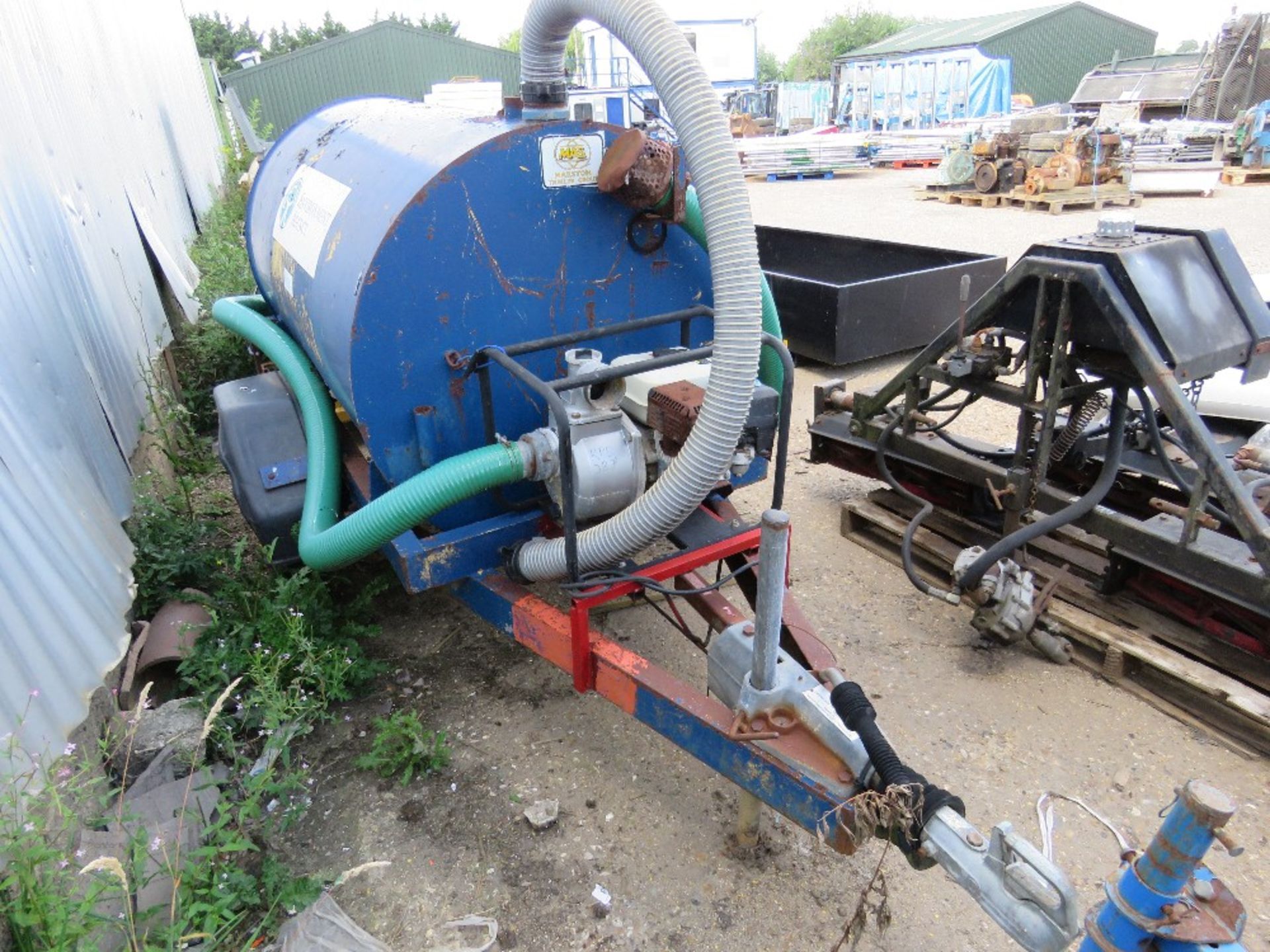 Towed Water Bowser With Petrol Engined Pump On Ball Hitch Coupling