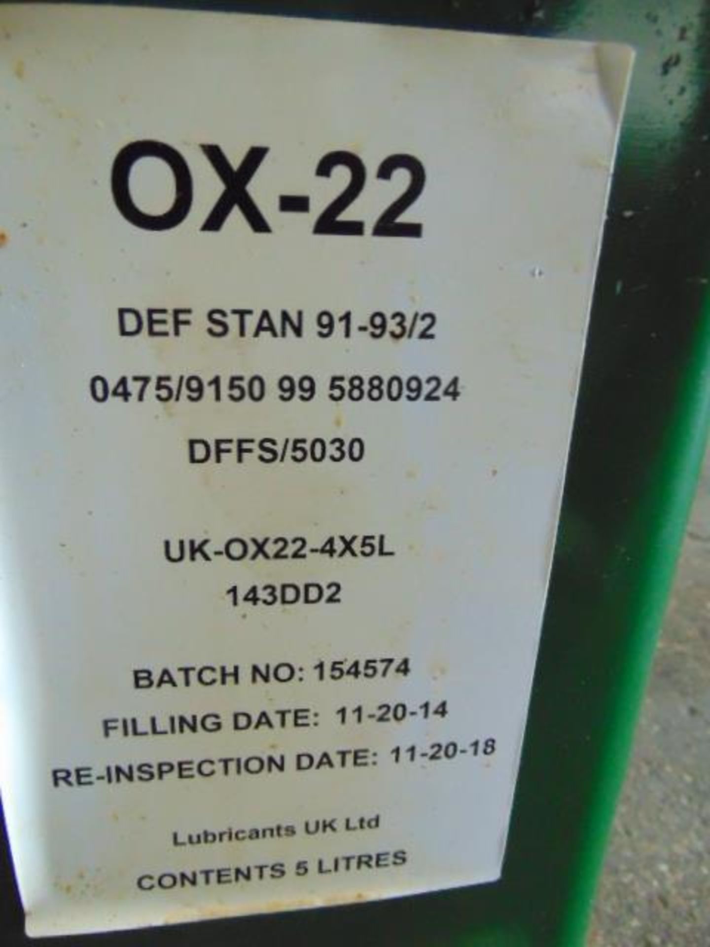 Qty 51 x 5 Ltr OX-22 Oil direct from reserve stores - Image 3 of 3