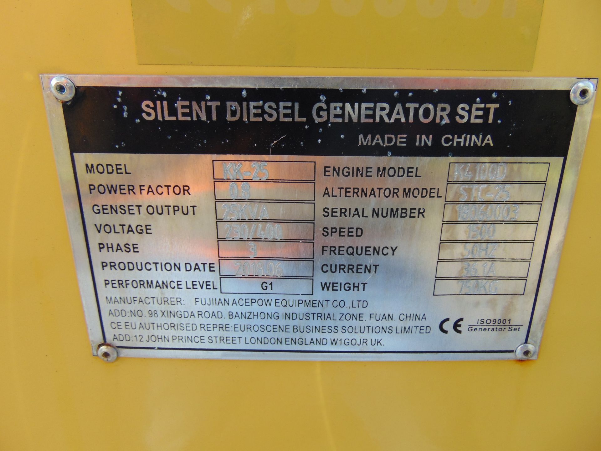 UNISSUED WITH TEST HOURS ONLY 25 KVA 3 Phase Silent Diesel Generator Set - Image 16 of 16