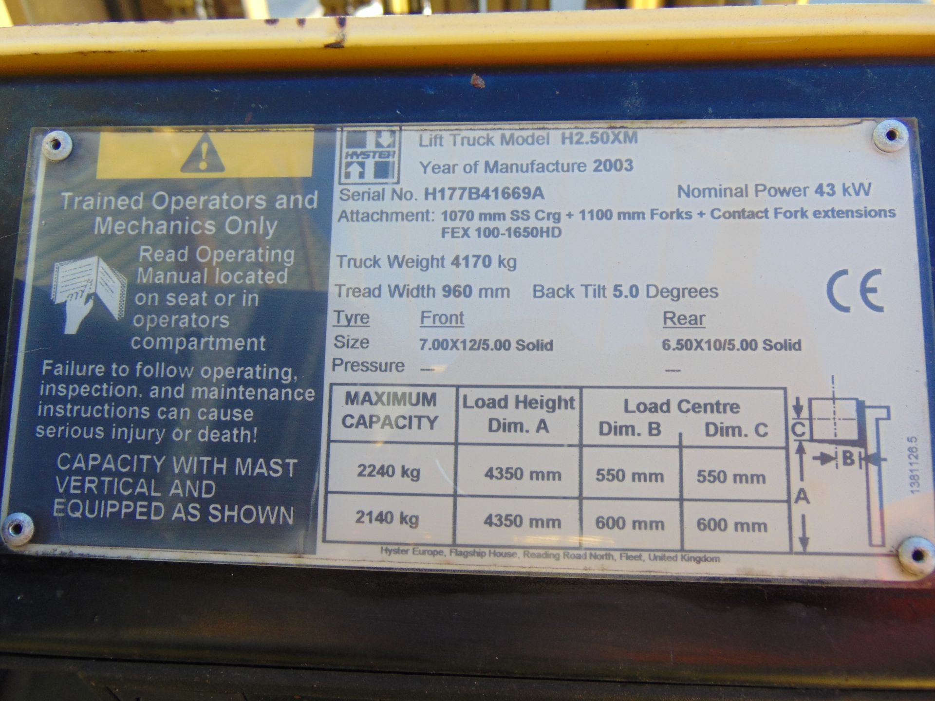 Hyster H2.50XM Counter Balance Diesel Forklift - Image 22 of 22