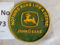 Unissued John Deere Cast Iron Wall Plaque