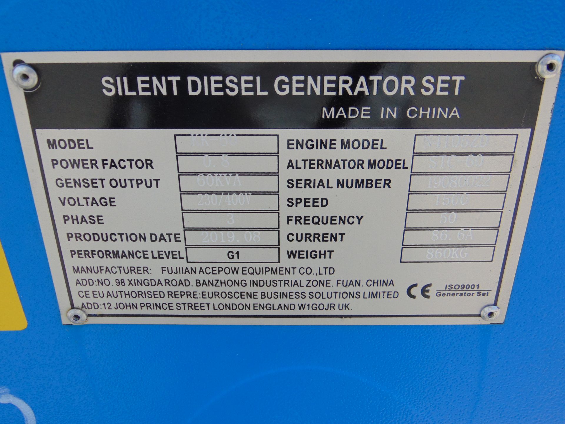 UNISSUED 60 KVA 3 Phase Silent Diesel Generator Set - Image 16 of 17