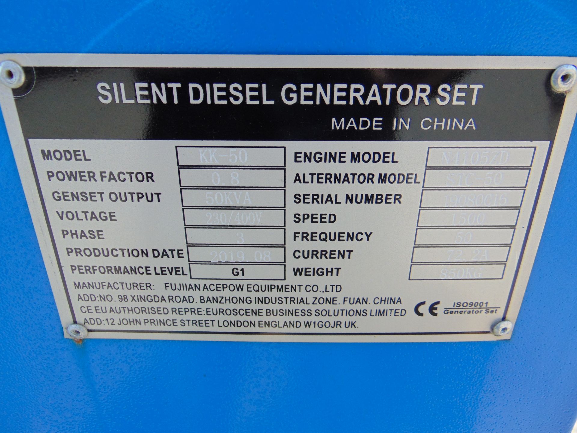 UNISSUED 50 KVA 3 Phase Silent Diesel Generator Set - Image 16 of 17