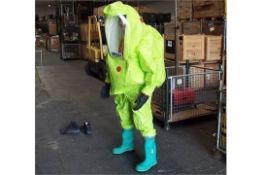UNISSUED RESPIREX TYCHEM TK GAS-TIGHT HAZMAT SUIT TYPE 1A WITH ATTACHED BOOTS & GLOVES. SIZE MEDIUM