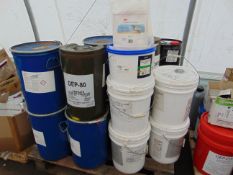 Approx 25 x Drums of Various Oils, Adhesives, Paint Stripper etc