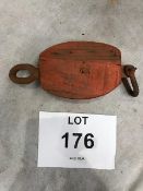 Old Wooden Industrial Marine Pulley Block