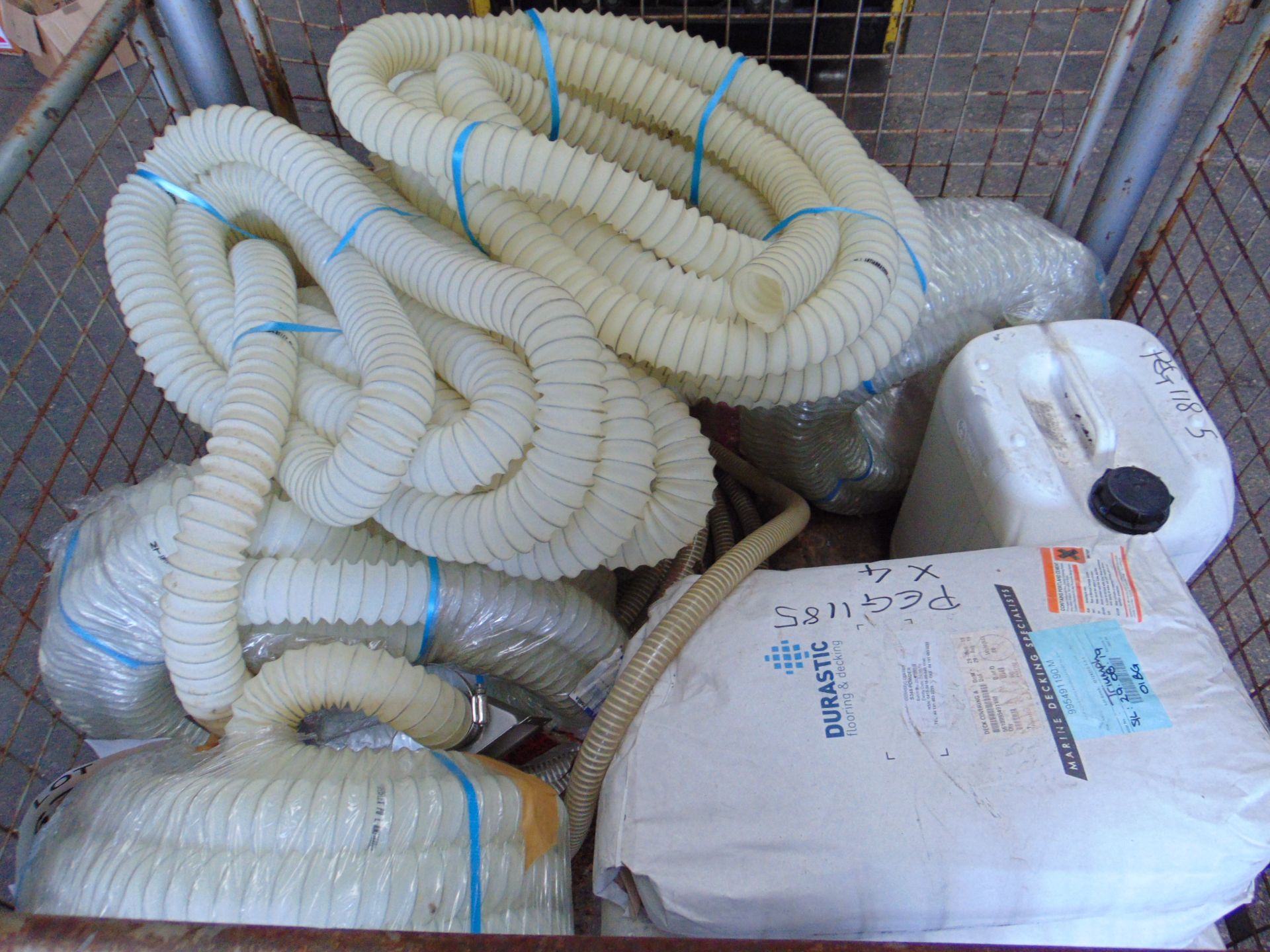 Mixed Stillage including 7 x Flexible Hoses, 4 x Durastic Deck Covering & 1 x 25kg Tub of Durastic