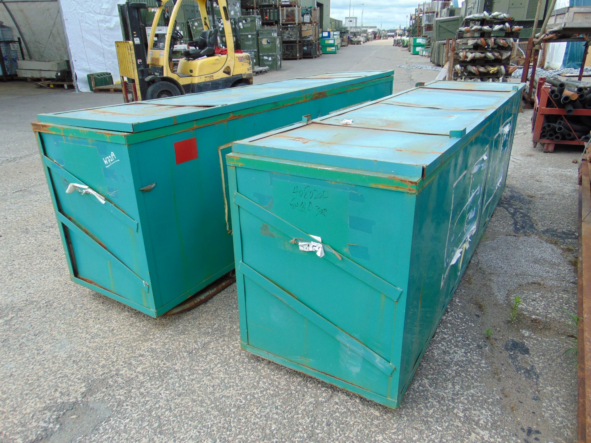 2 x Metal Shipping / Moving Crates 2.95m x 0.75m x 0.9m