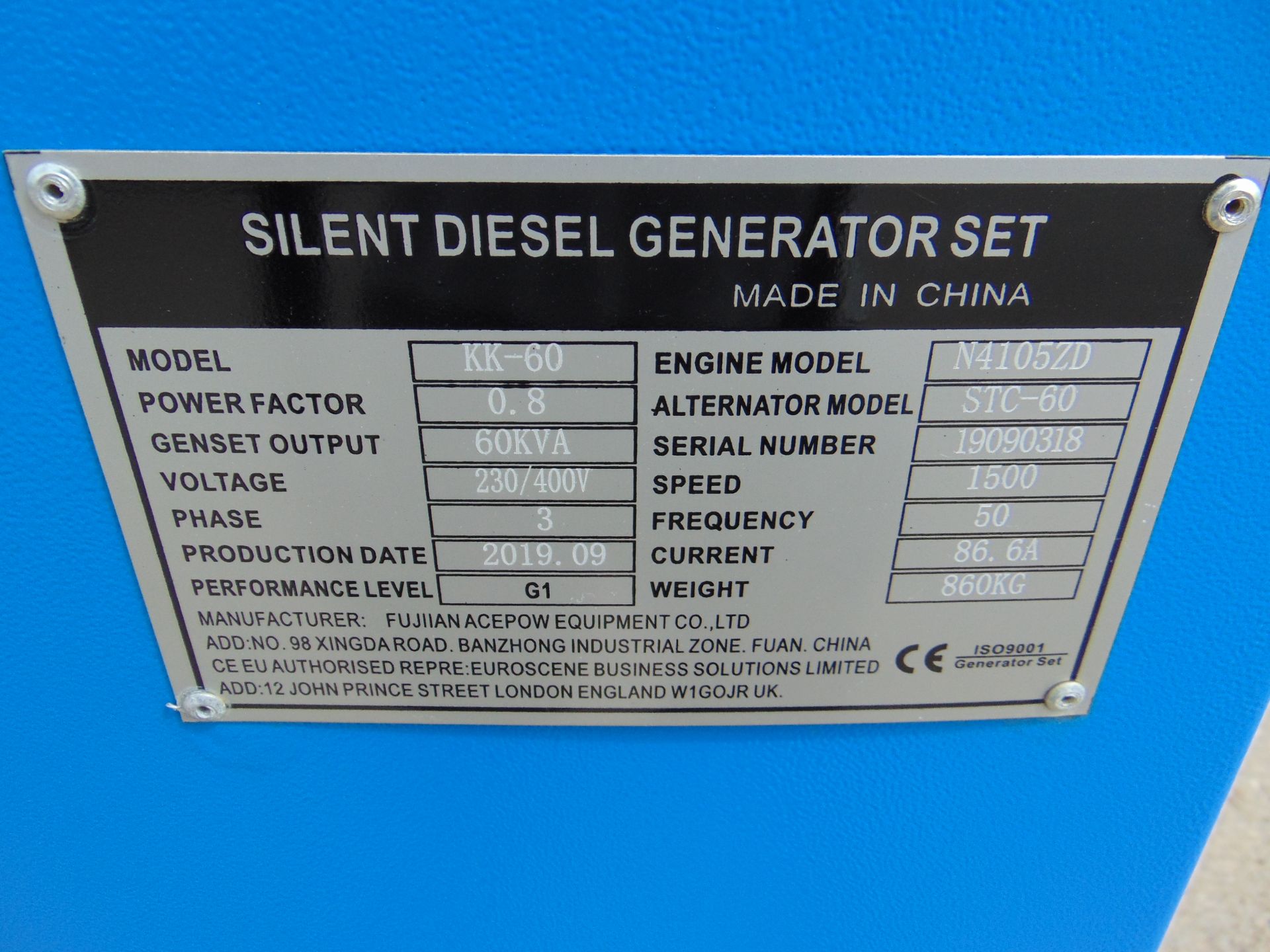 UNISSUED 60 KVA 3 Phase Silent Diesel Generator Set - Image 7 of 19