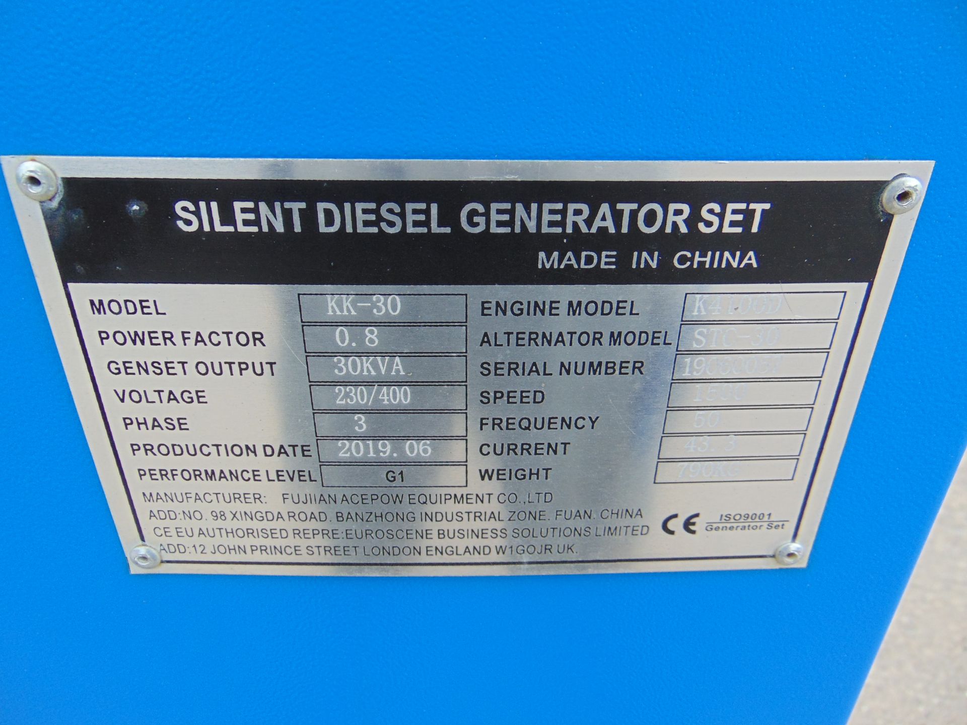 UNISSUED 30 KVA 3 Phase Silent Diesel Generator Set. This generator is 3 phase 230 / 400 Volt - Image 7 of 21