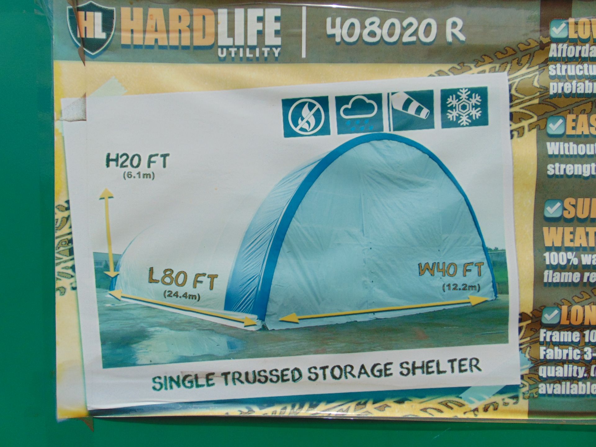 Heavy Duty Storage Shelter 40'W x 80'L x 20' H - Image 2 of 6