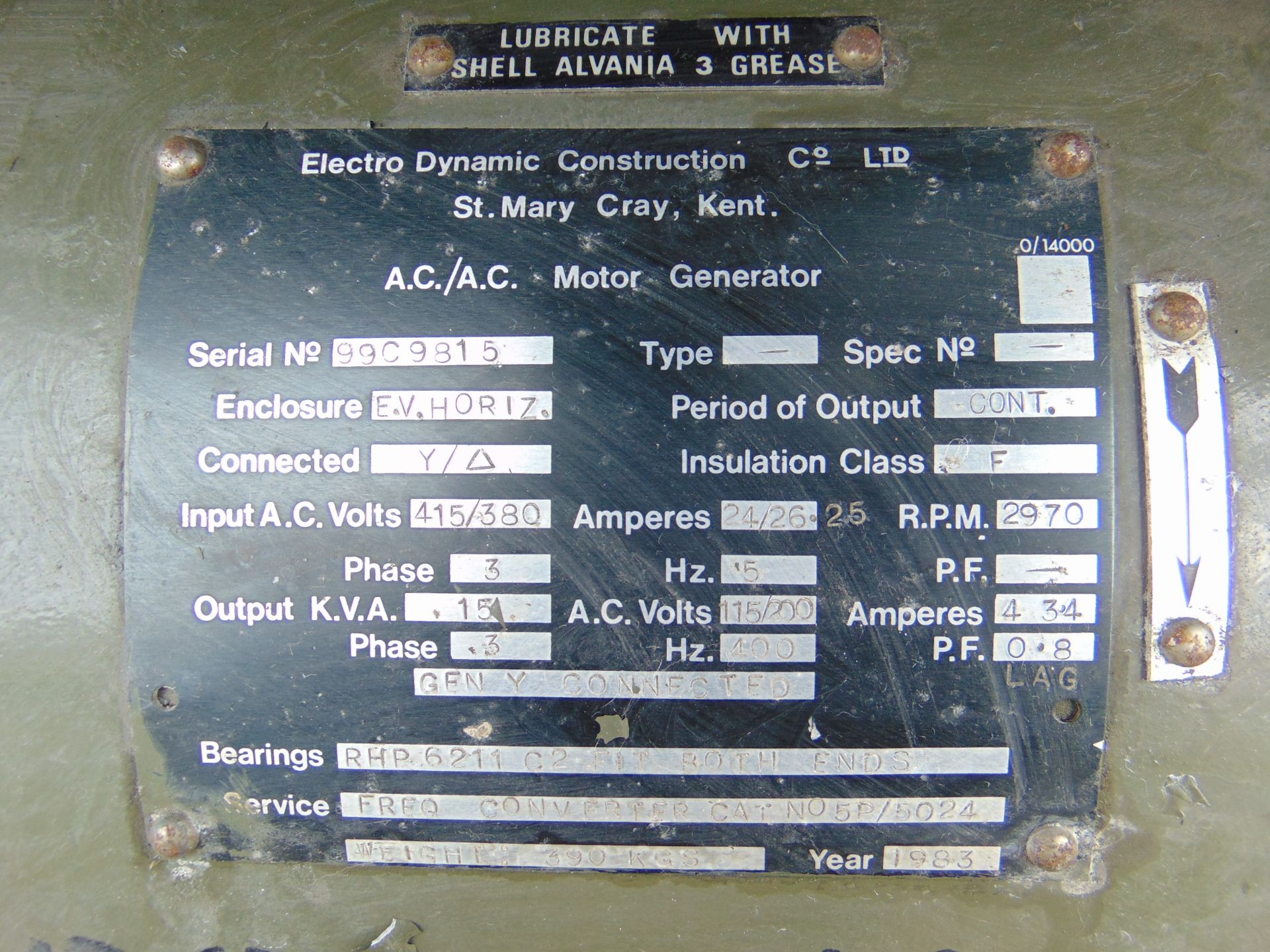 ELECTRO DYNAMIC CONSTRUCTION LTD 15 KVA 3 PHASE MOTOR GENERATOR UNIT - Image 6 of 6