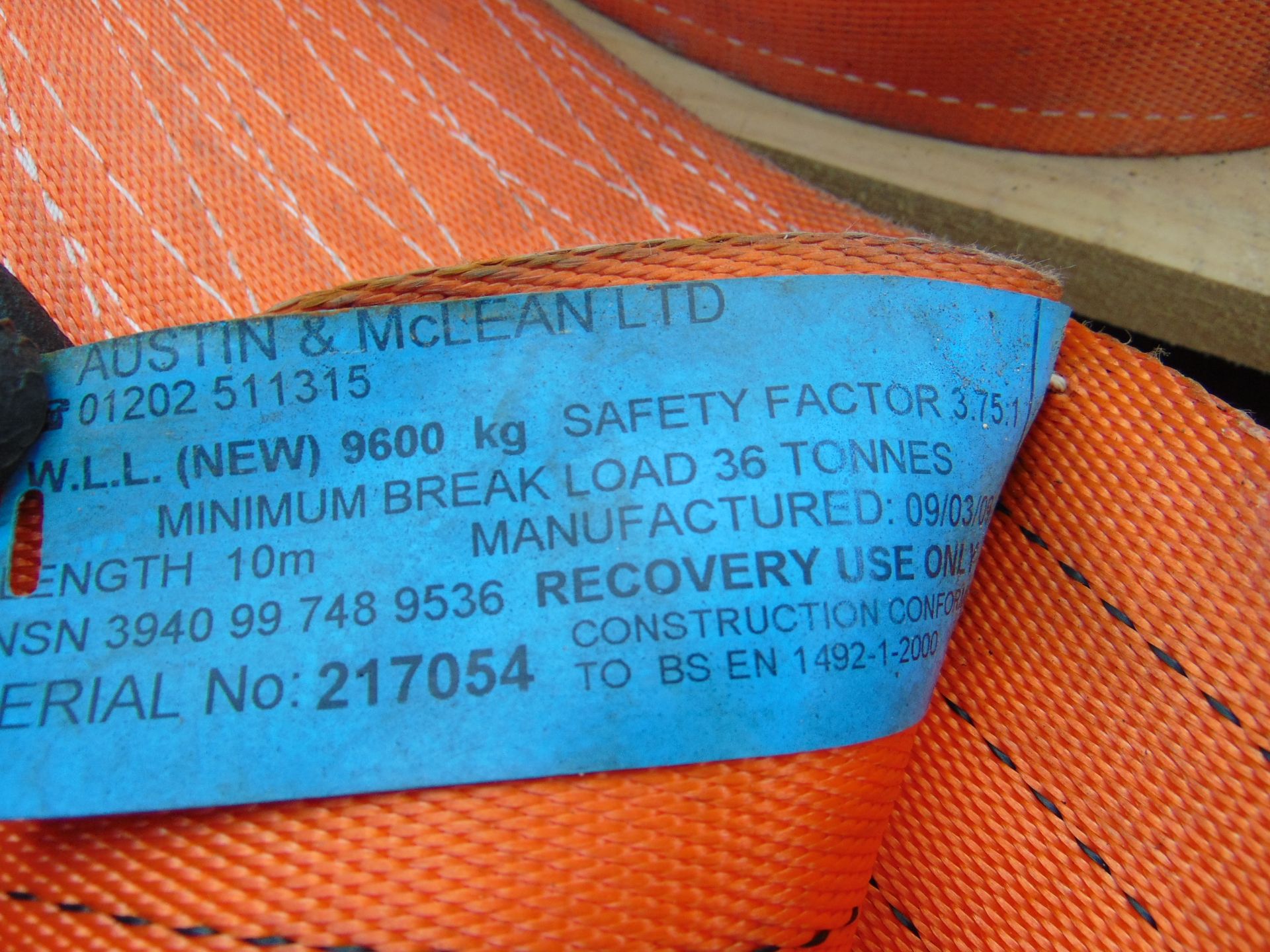 2 x 36 Tonne 10m Recovery Flat Slings as shown - Image 2 of 2