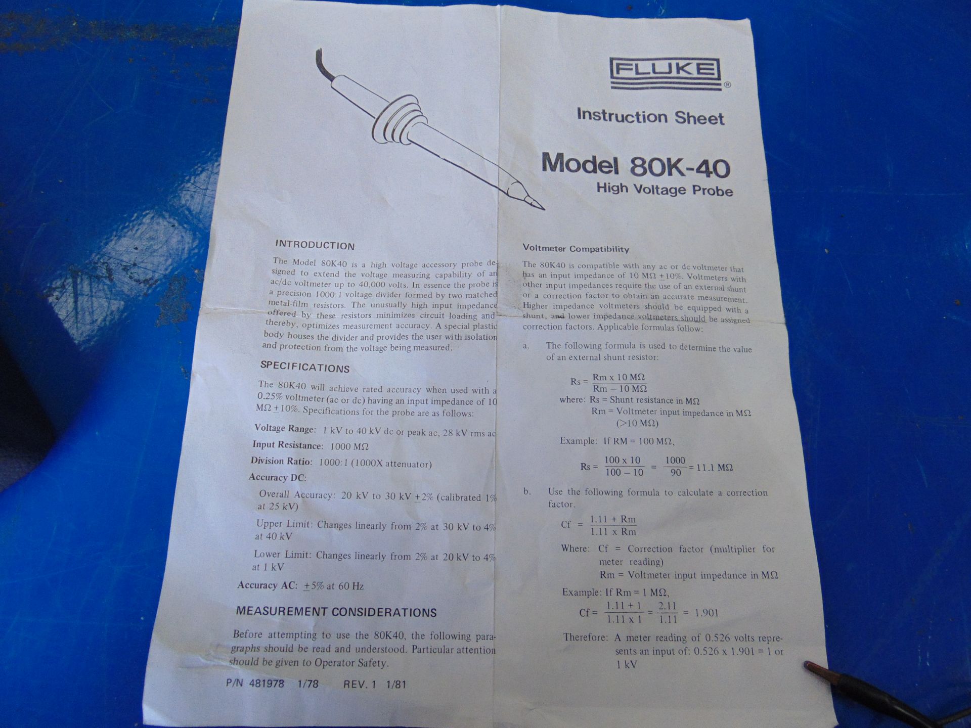 FLUKE MODEL 80K-40 HIGH VOLTAGE PROBE - Image 3 of 4