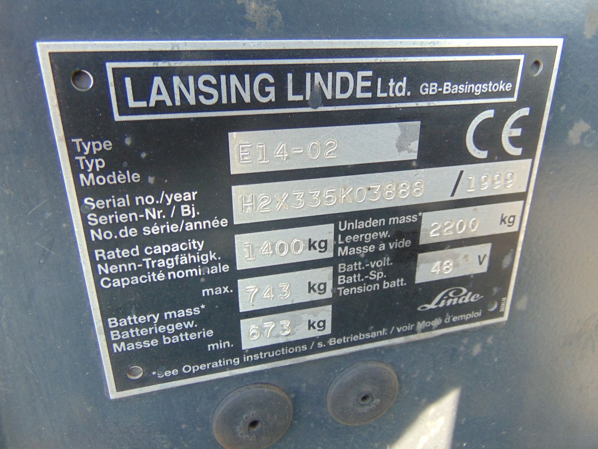 Linde E14-02 Electric 3 Wheel Counterbalance Forklift c/w Charger - Image 15 of 17