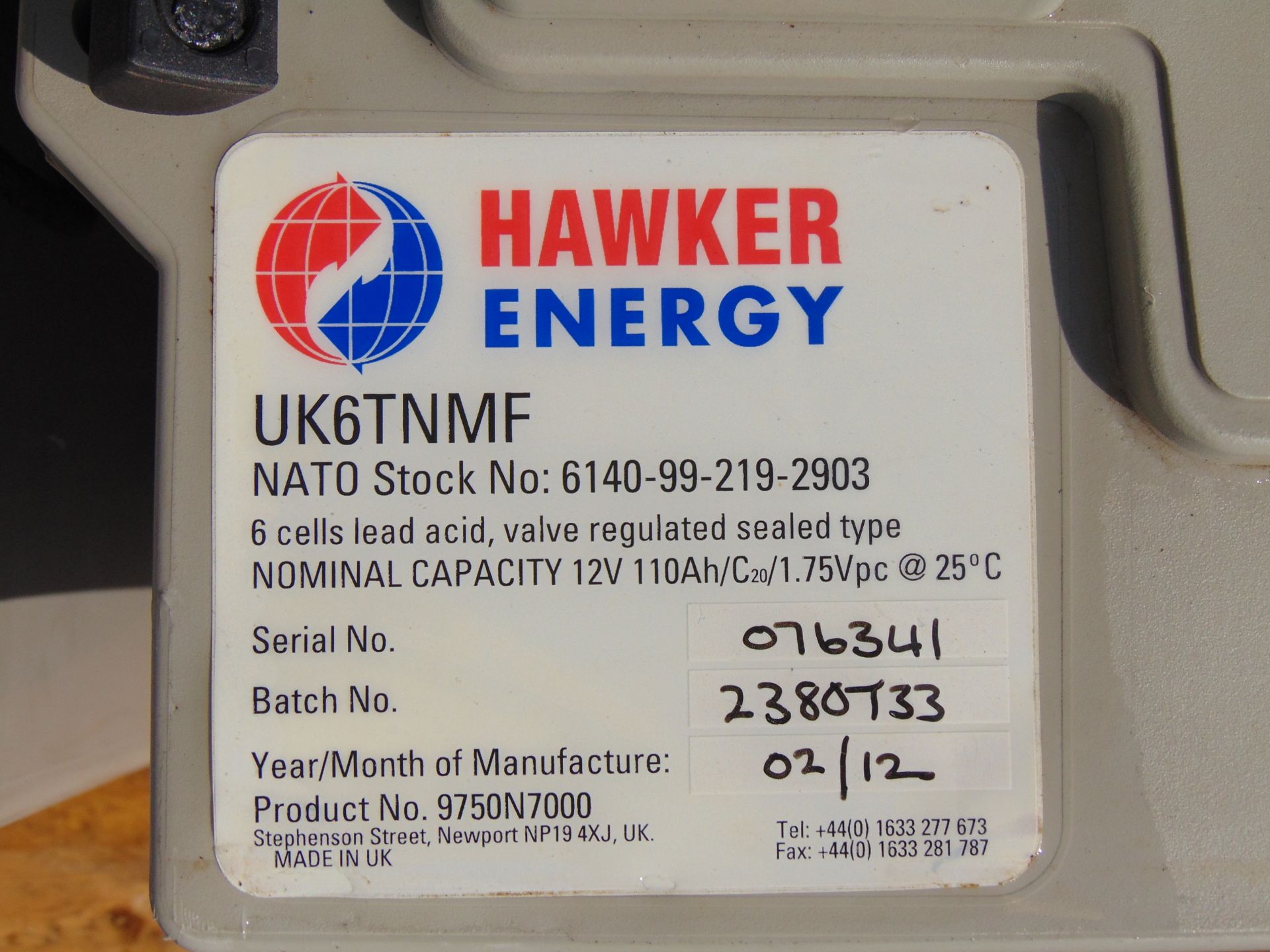 2 x Hawker UK6TNMF 12 volt 110 a/h Nato batteries - Image 3 of 4
