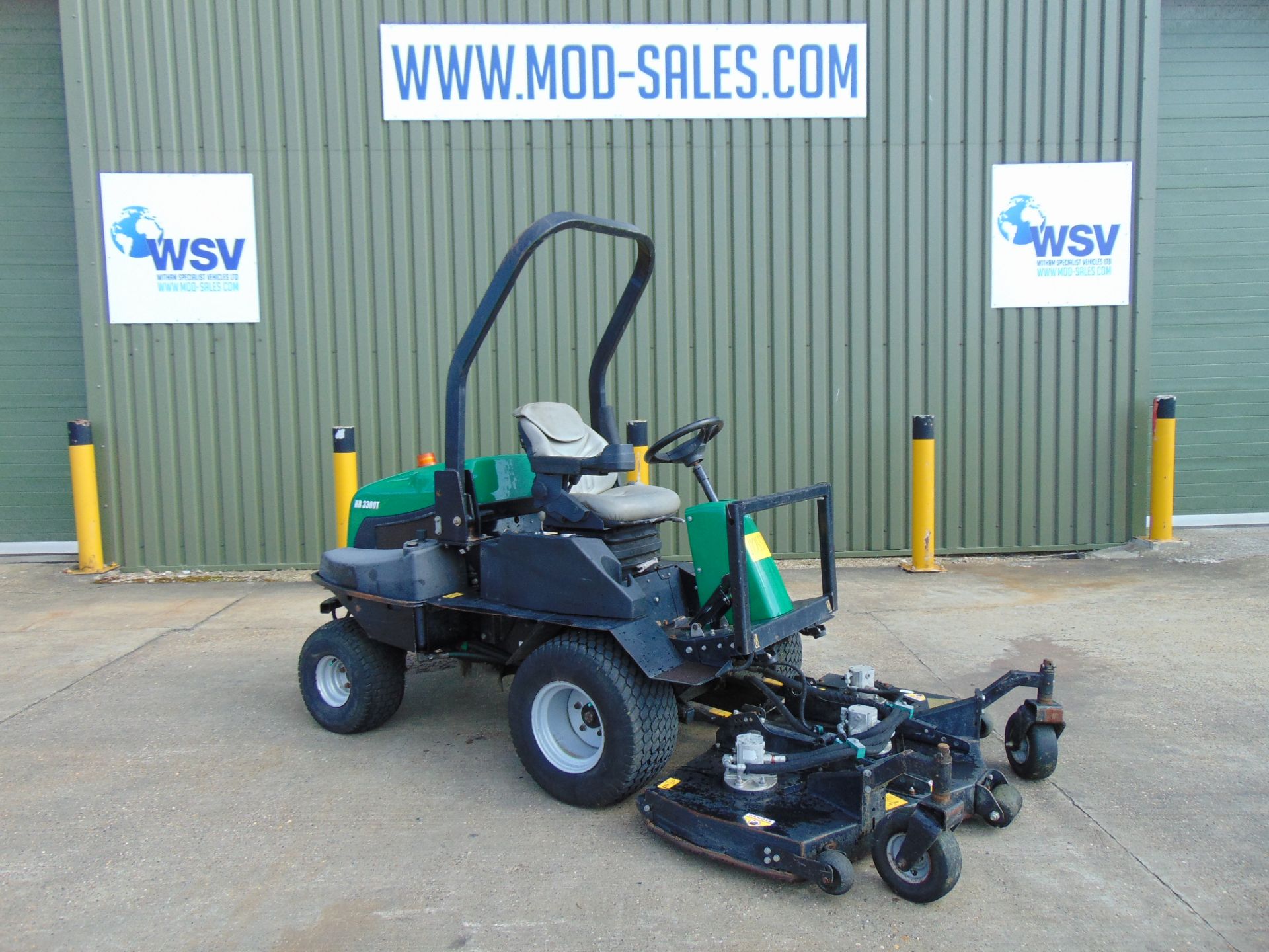 2012 Ransomes HR 3300T Outfront 3 Blade Hydraulic Rotary Mower. 4,560 hrs from UK Govt Contract.