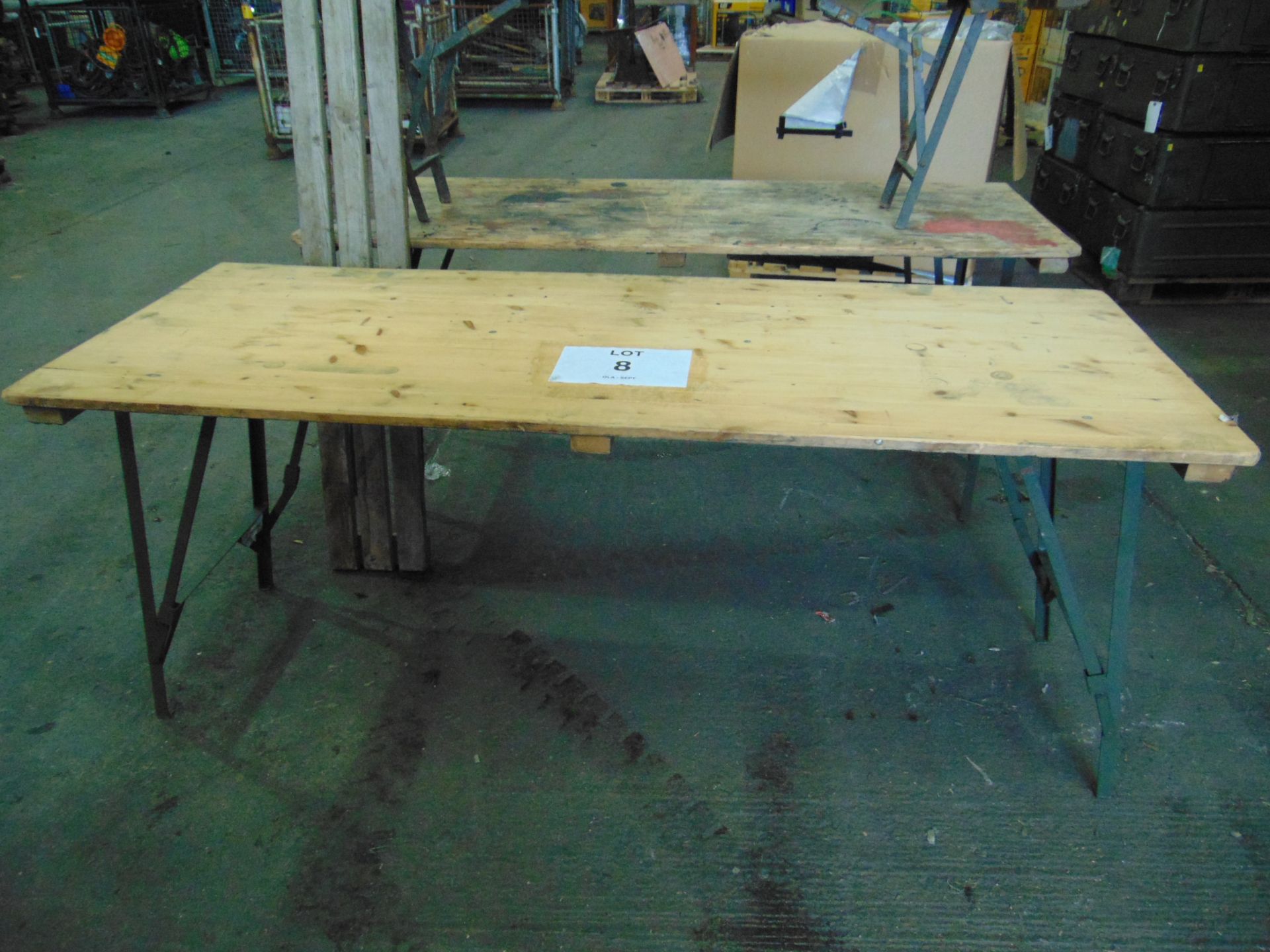 2 X 6FT STANDARD ARMY TRESTLE TABLES + 2 BENCHES AS SHOWN - Image 5 of 6