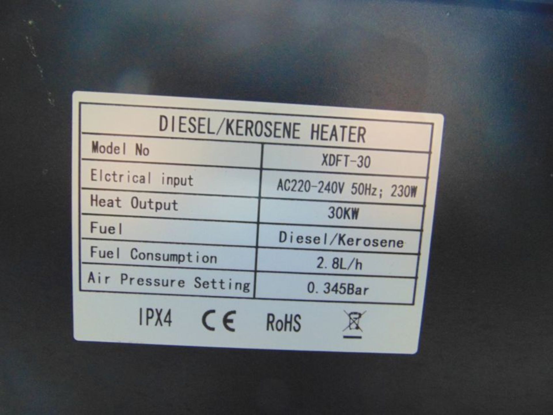 unissued Diesel/ Kerosene XDFT-30 30 KW workshop heater - Image 5 of 5