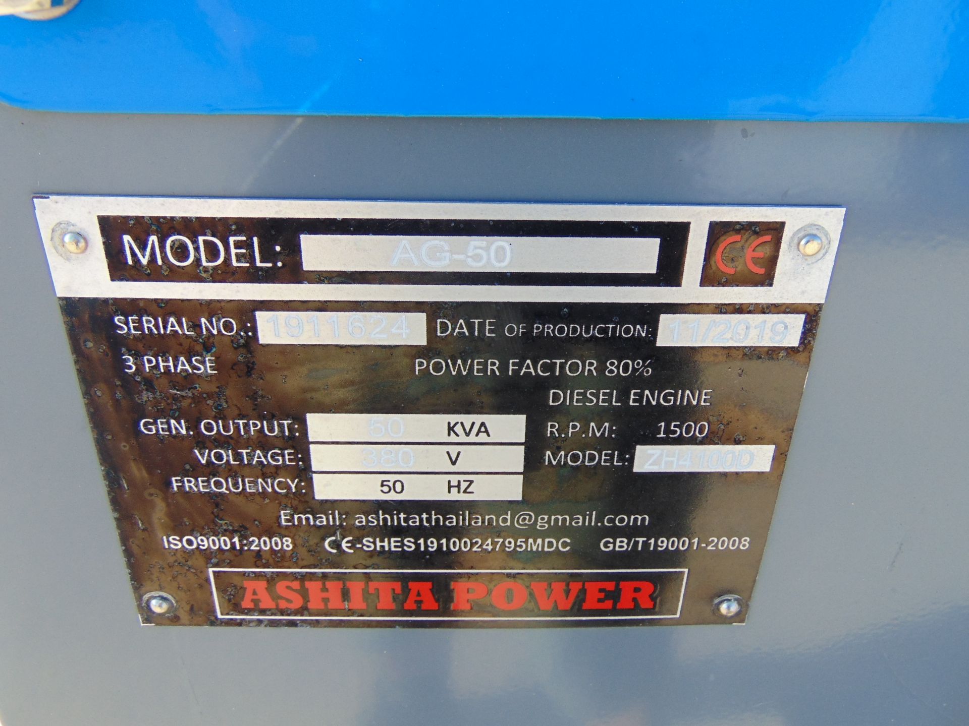 UNISSUED 50 KVA 3 Phase Silent Diesel Generator Set. This generator is 3 phase 380 volt 50 Hz - Image 7 of 23