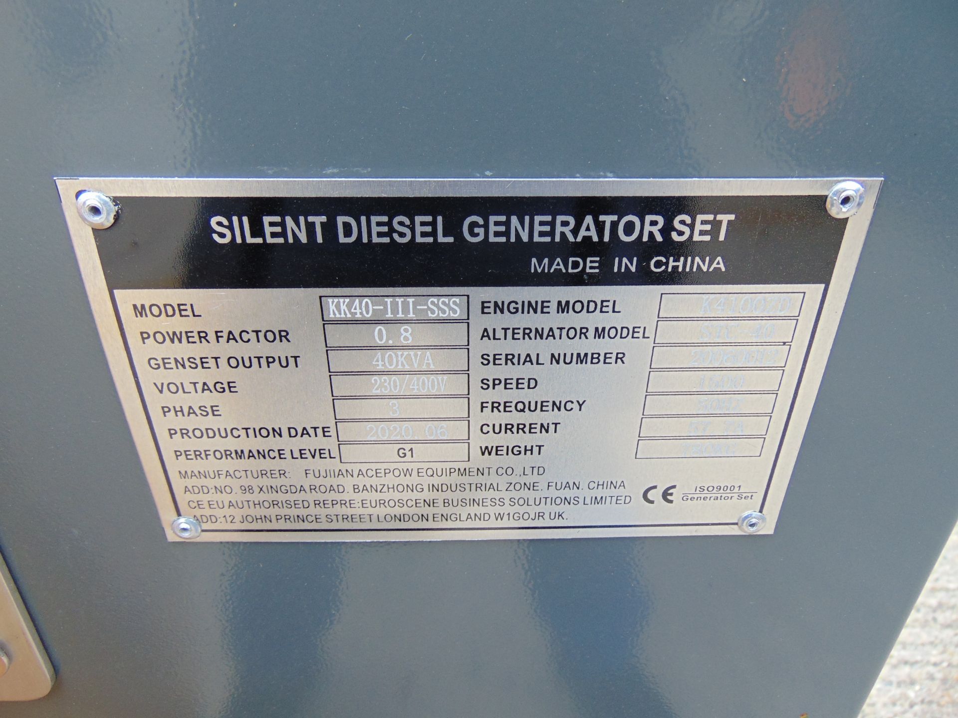 UNISSUED 40 KVA 3 Phase Silent Diesel Generator Set. This generator is 3 phase 230/400 volt 50 Hz - Image 8 of 21