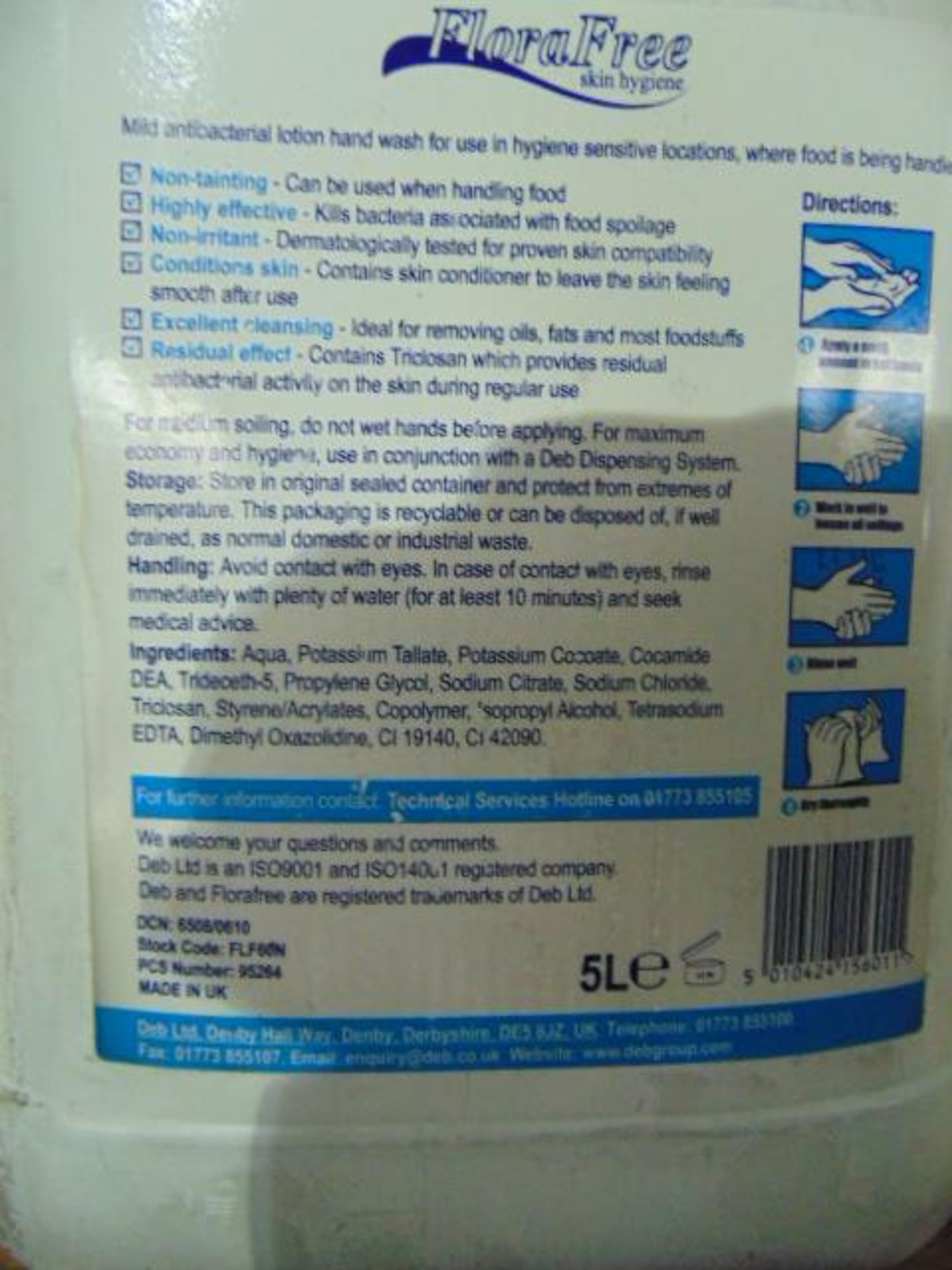 Qty 7 x 5 Ltr FloraFree Mild Antibacterial Lotion - Image 3 of 3