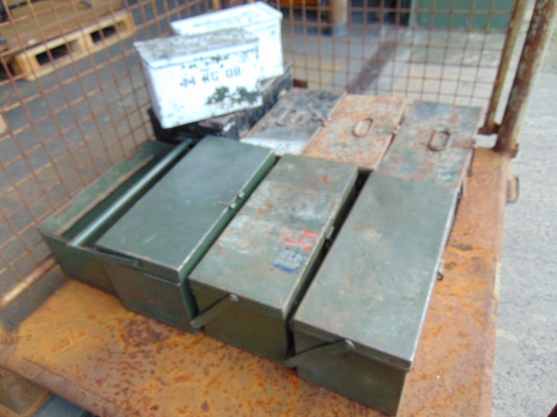 Stillage Of Mixed Tool Boxes And Ammo Tins.