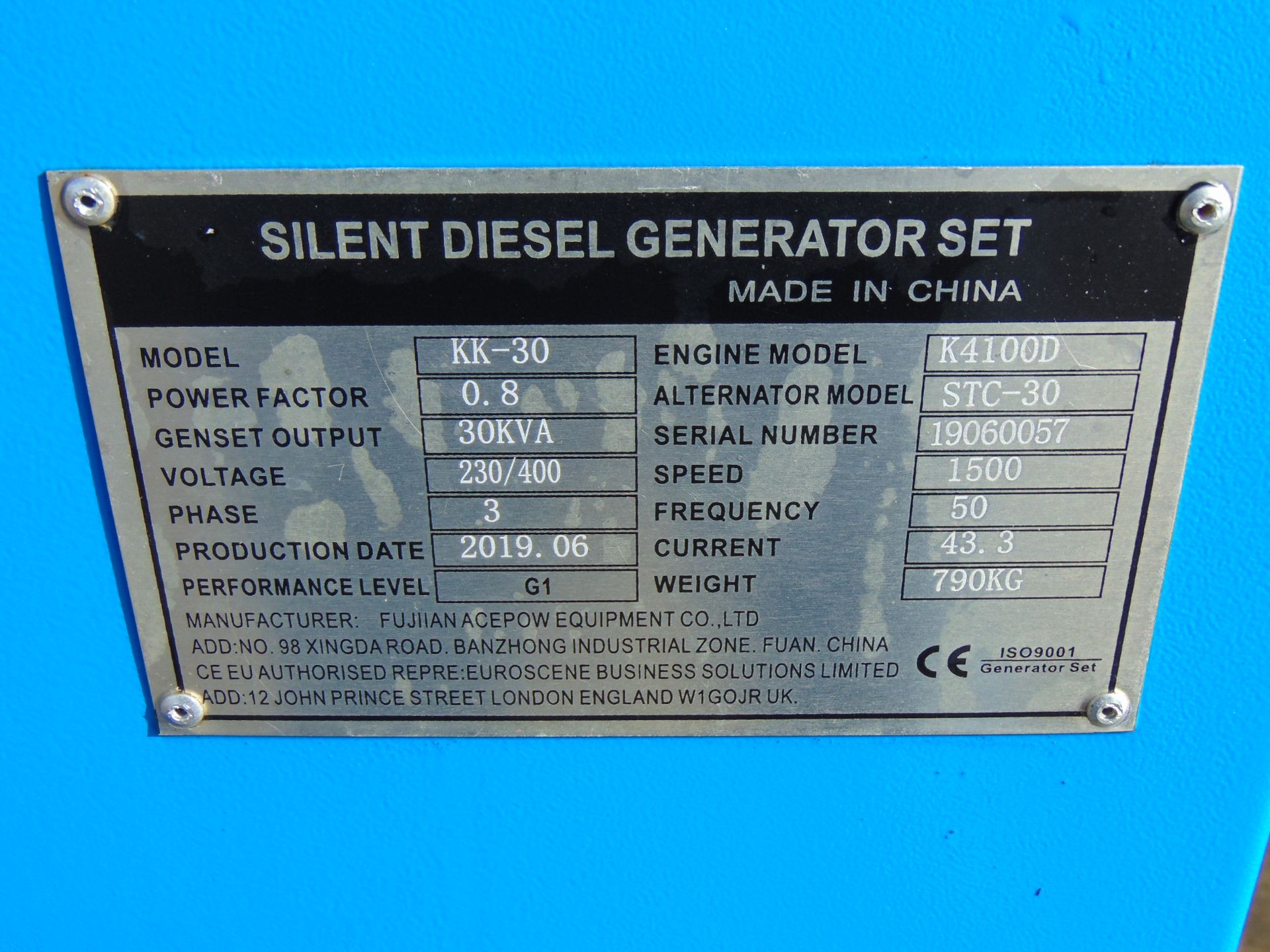 UNISSUED 30 KVA 3 Phase Silent Diesel Generator Set. This generator is 3 phase 230/400 volt 50 Hz - Image 7 of 19