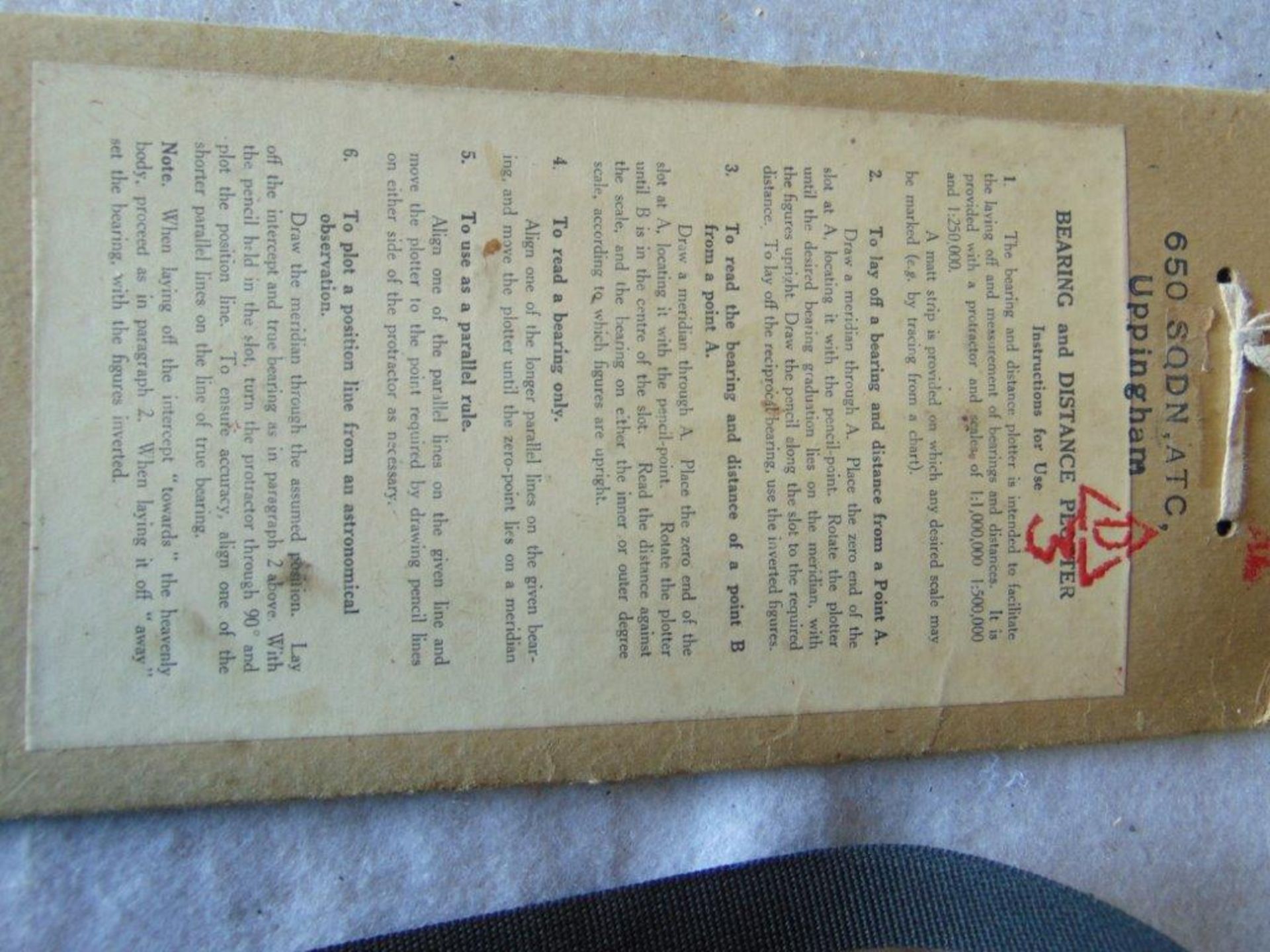 WW2 RAF Protractor and Bearing/Distance Plotter Marked 650 Sqdn - Image 3 of 4