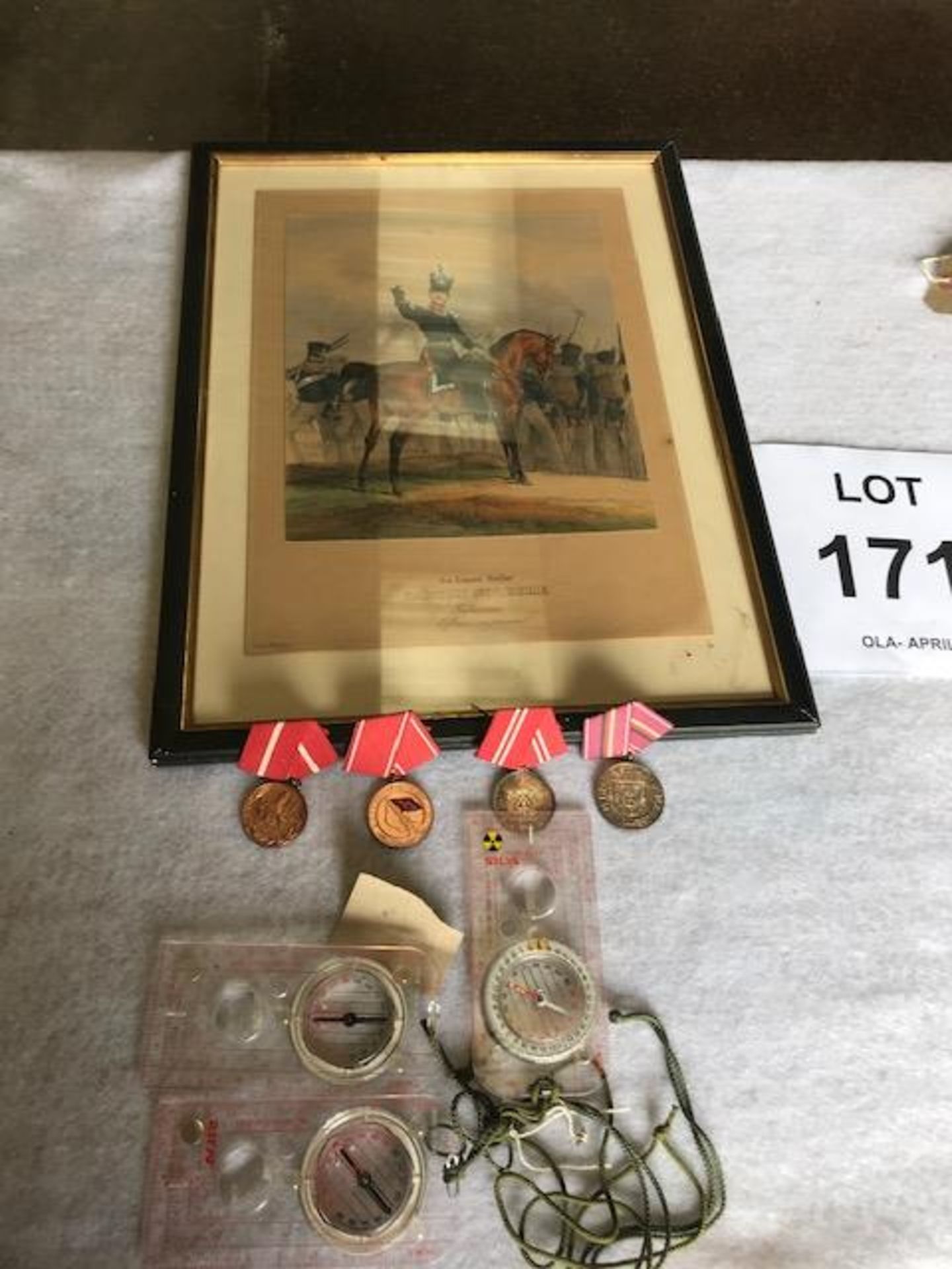 Old Military Picture, 4 x Soviet Medals and Ribbons and 3 x Silva Compass