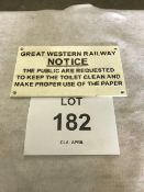 Unissued GWR Cast Iron Railway Sign