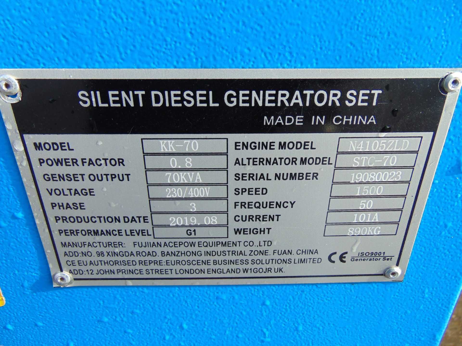 UNISSUED WITH TEST HOURS ONLY 70 KVA 3 Phase Silent Diesel Generator Set - Image 15 of 16