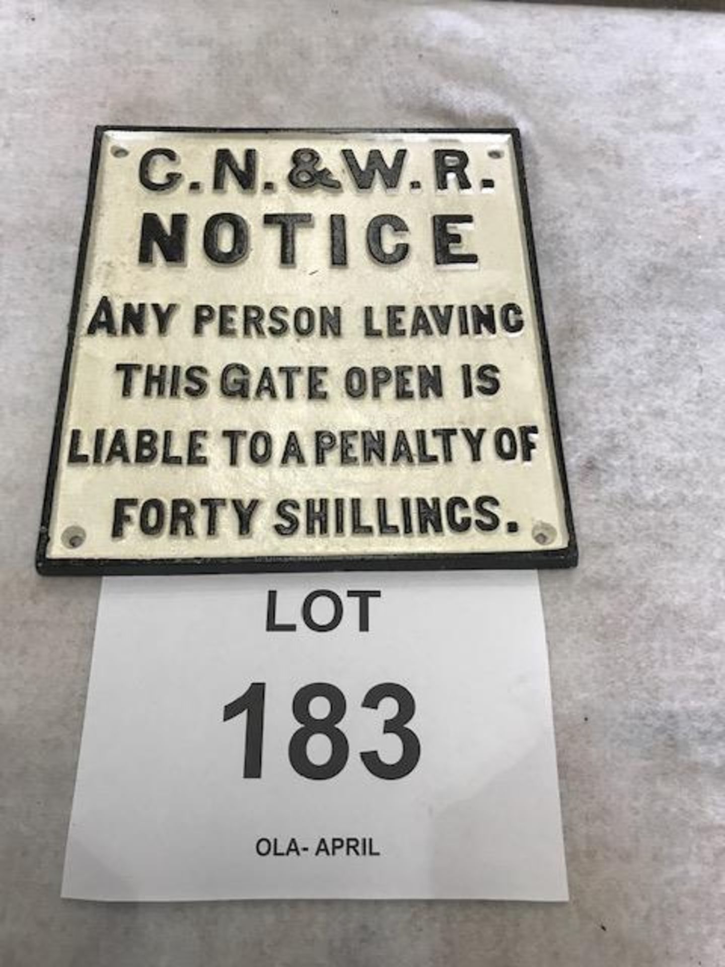 Unissued GN and WR Cast Iron Railway Sign