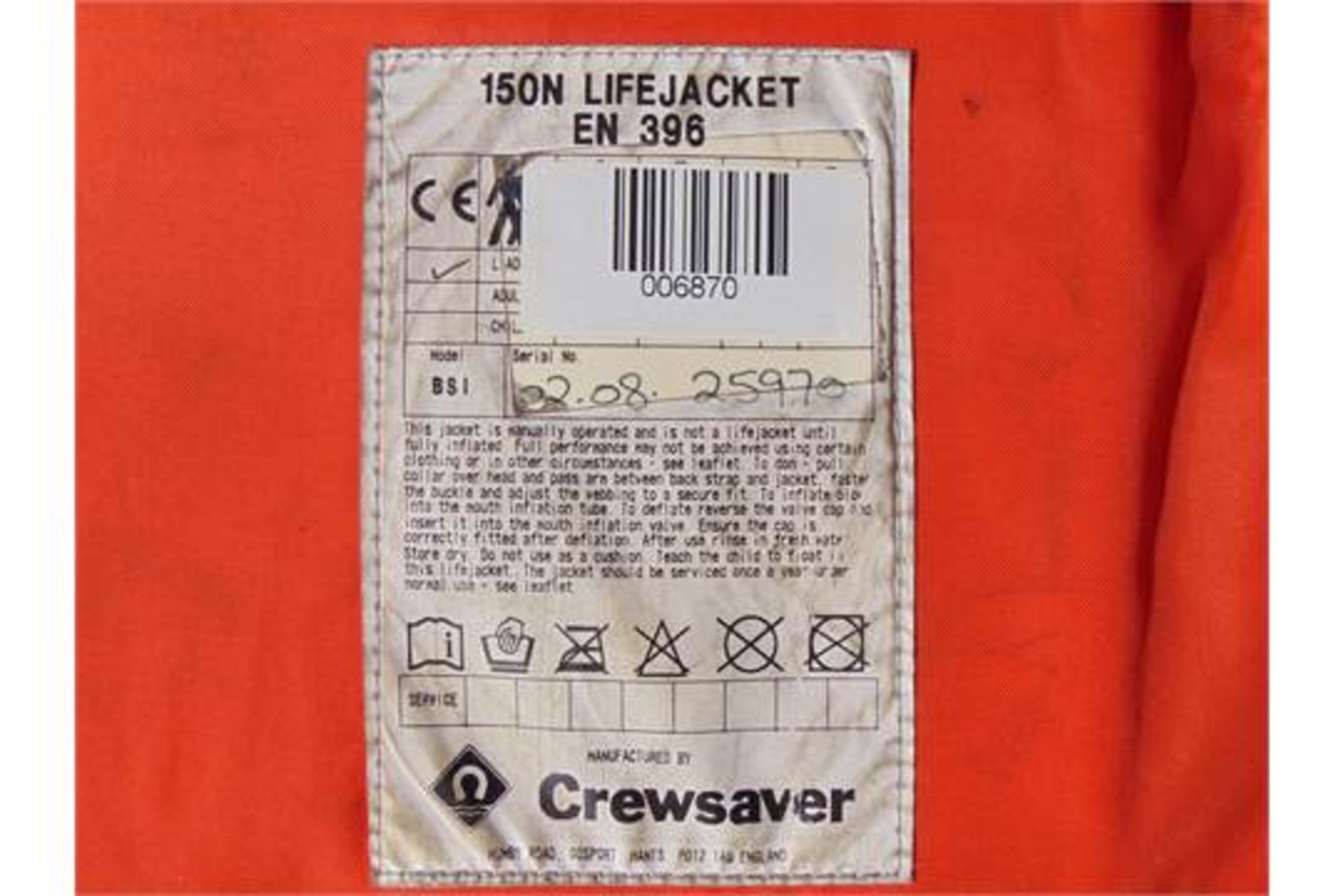 Qty 4 x Crewsaver 150N Air Foam Lifejackets - Image 5 of 5