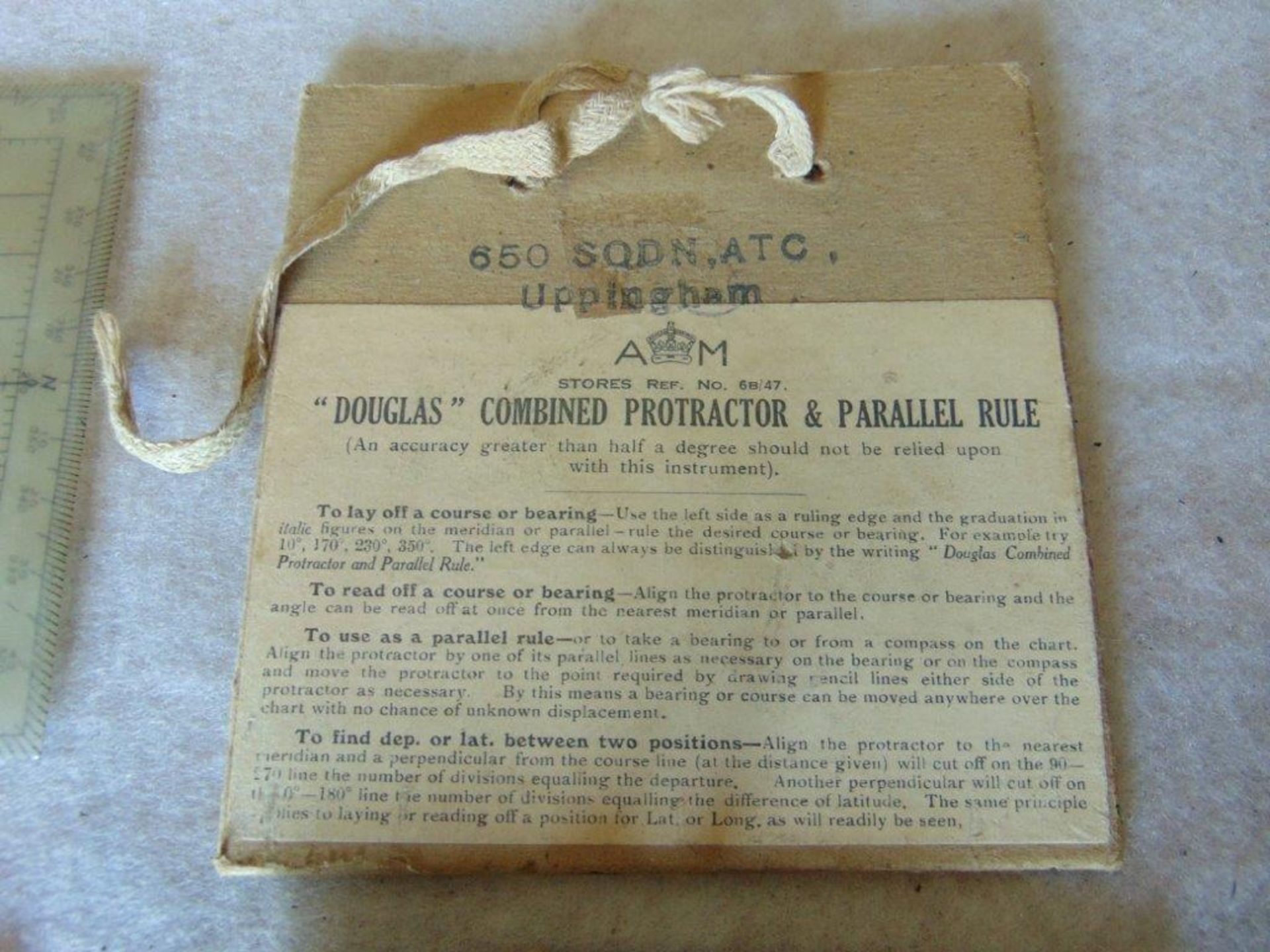 WW2 RAF Protractor and Bearing/Distance Plotter Marked 650 Sqdn - Image 2 of 4