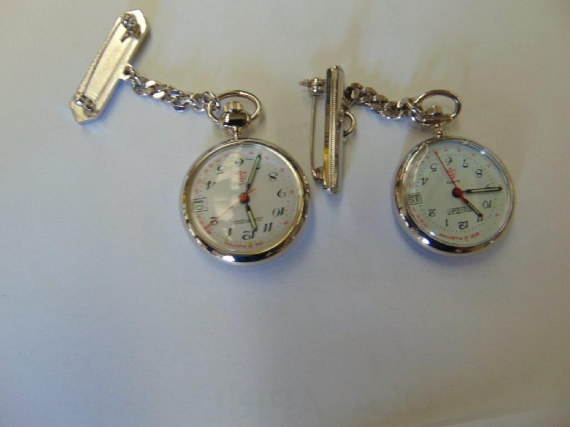 Pair of Jean Pierre Nurses Fob Watches with chain - Image 2 of 4