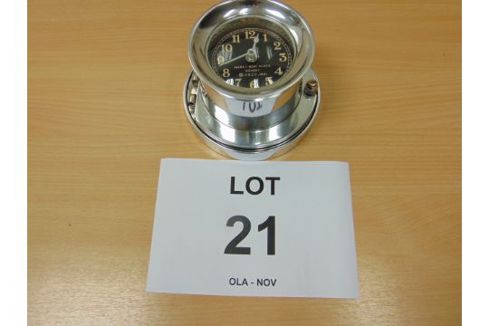 US NAVY WW2 MK1 BOAT CLOCK REPRO IN POLISHED ALLUMINUM WITH MOUNTING SCREW ETC. - Image 1 of 6