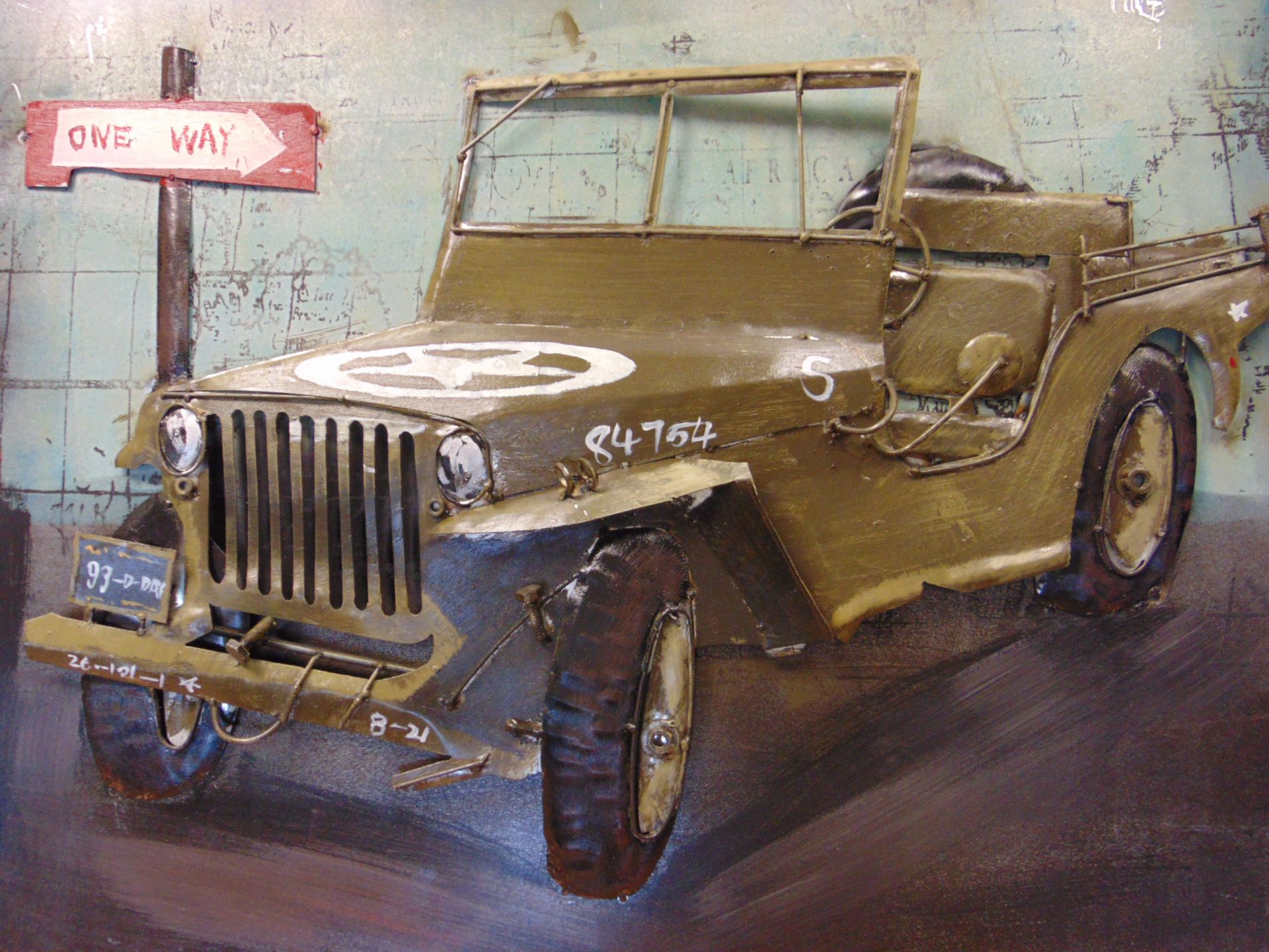 3D WW2 WILLYS JEEP PICTURE IN METAL 80 CM x 60CM - Image 2 of 6