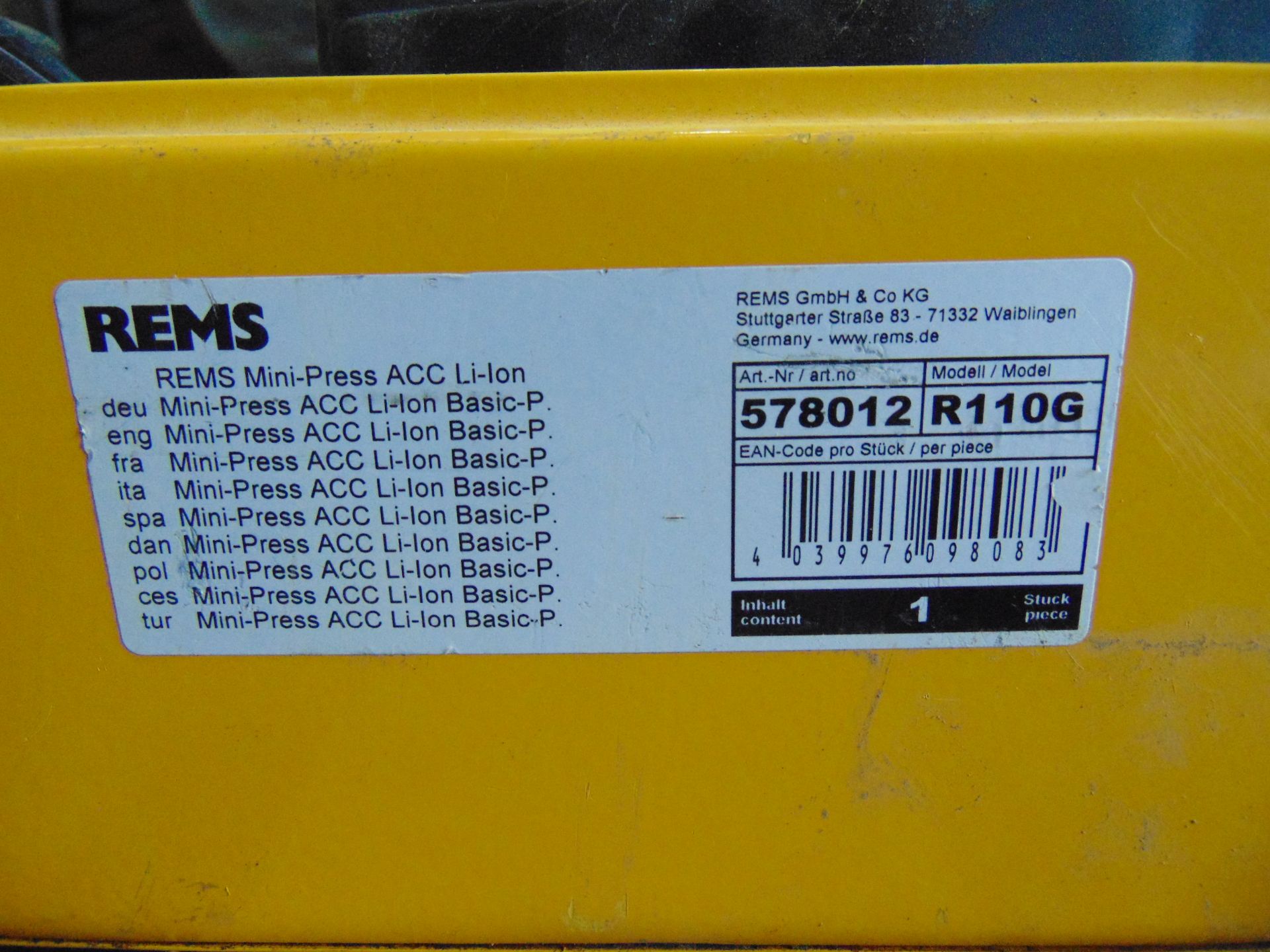 REMS 578012 Mini Press CRIMPER ACC c/w 2 x 14.4 v Batteries, Charger, Steel Case etc - Image 6 of 7