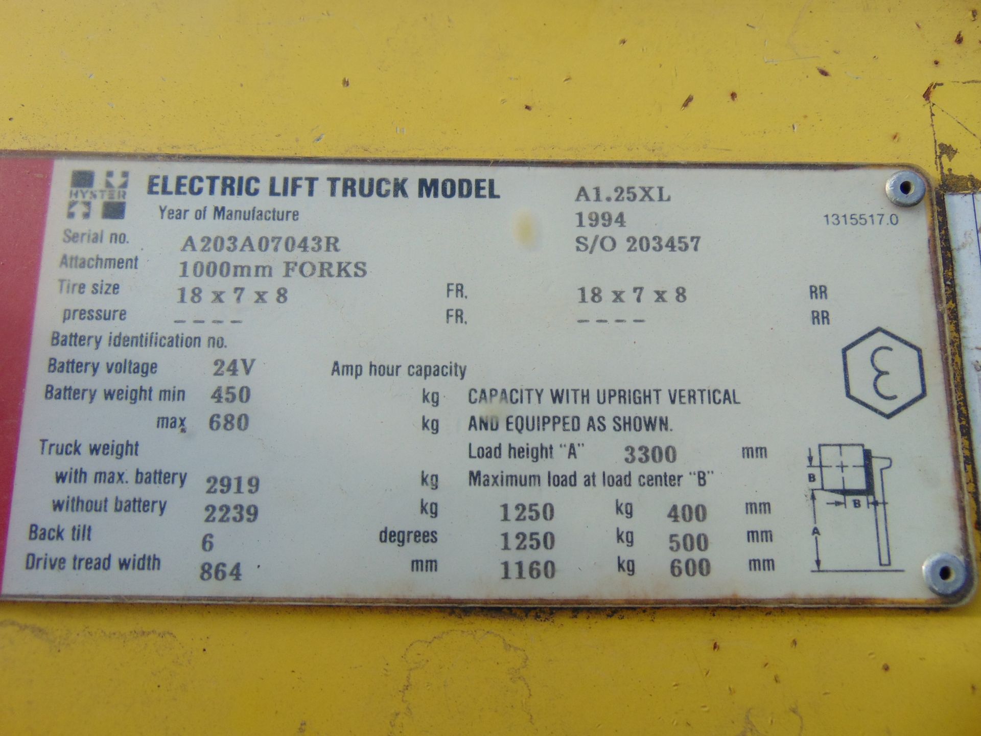 Hyster A1.25 XL 1250Kg Electric Fork Lift Truck ONLY 1,660 HOURS! - Image 18 of 18