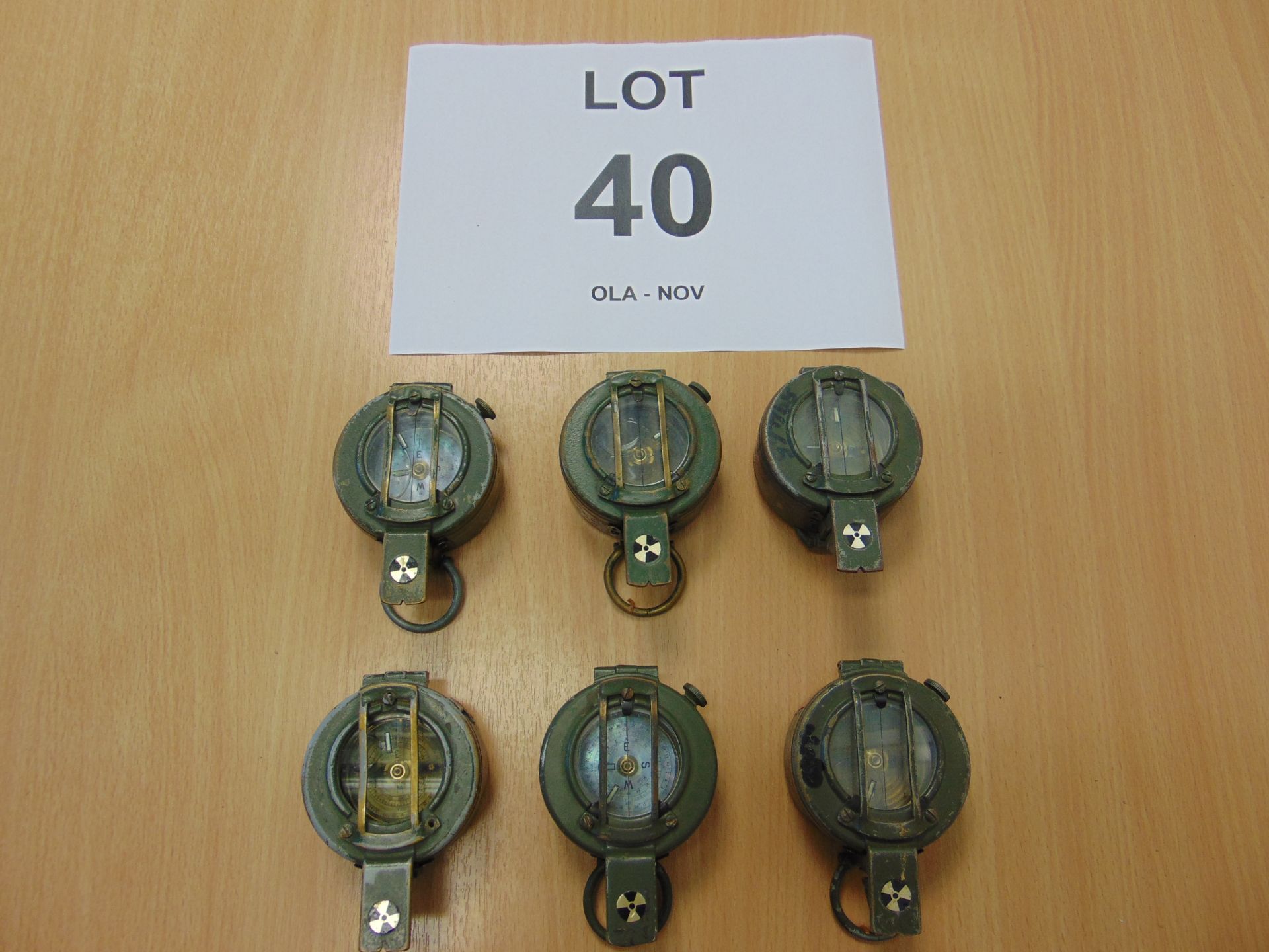 6x BRITISH ARMY STANLEY BRASS CASE PRISMATIC MARCHING COMPASS.