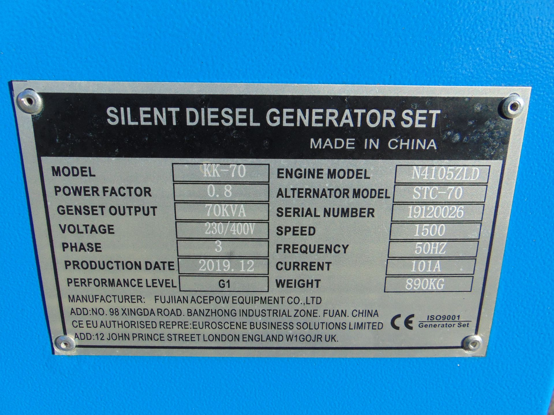 UNISSUED 70 KVA 3 Phase Silent Diesel Generator Set - Image 17 of 17