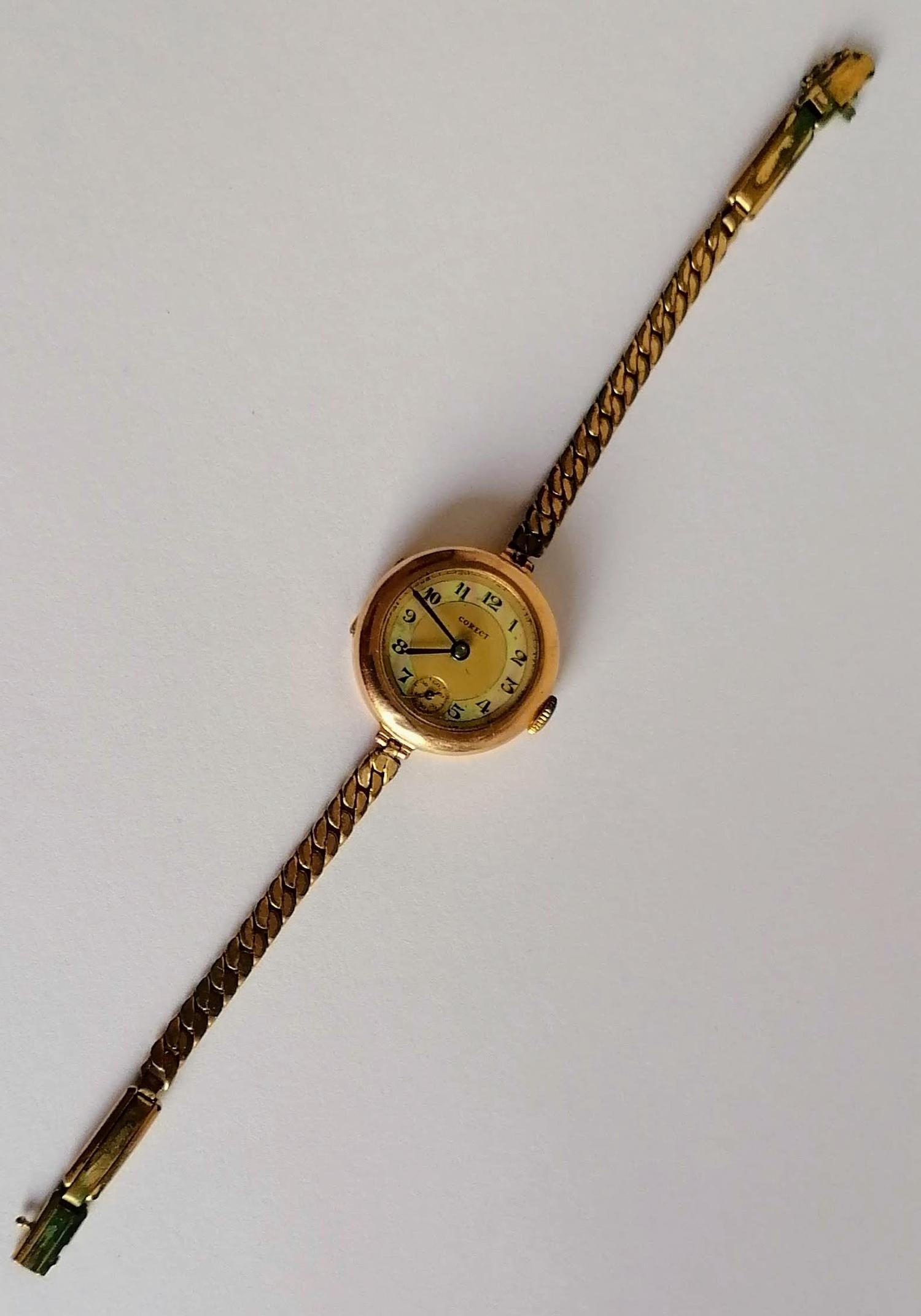 A mid-20th century Corect ladies wristwatch in a 14K yellow gold case, in working order, - Image 3 of 3