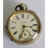 A late Victorian silver-cased half-hunter pocket watch by E. Harris & Co., Liverpool, key-wind, dial